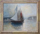 Barche a vela nel porto (forse Mohnegan Island, Maine)