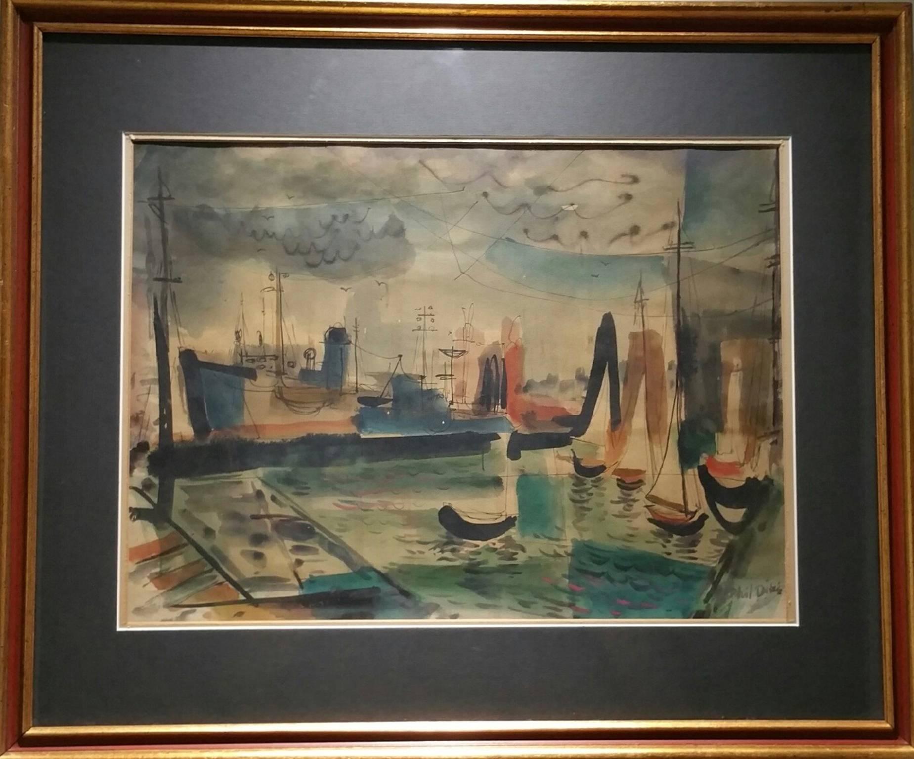 Boats in Harbor - Art by Phil Dike