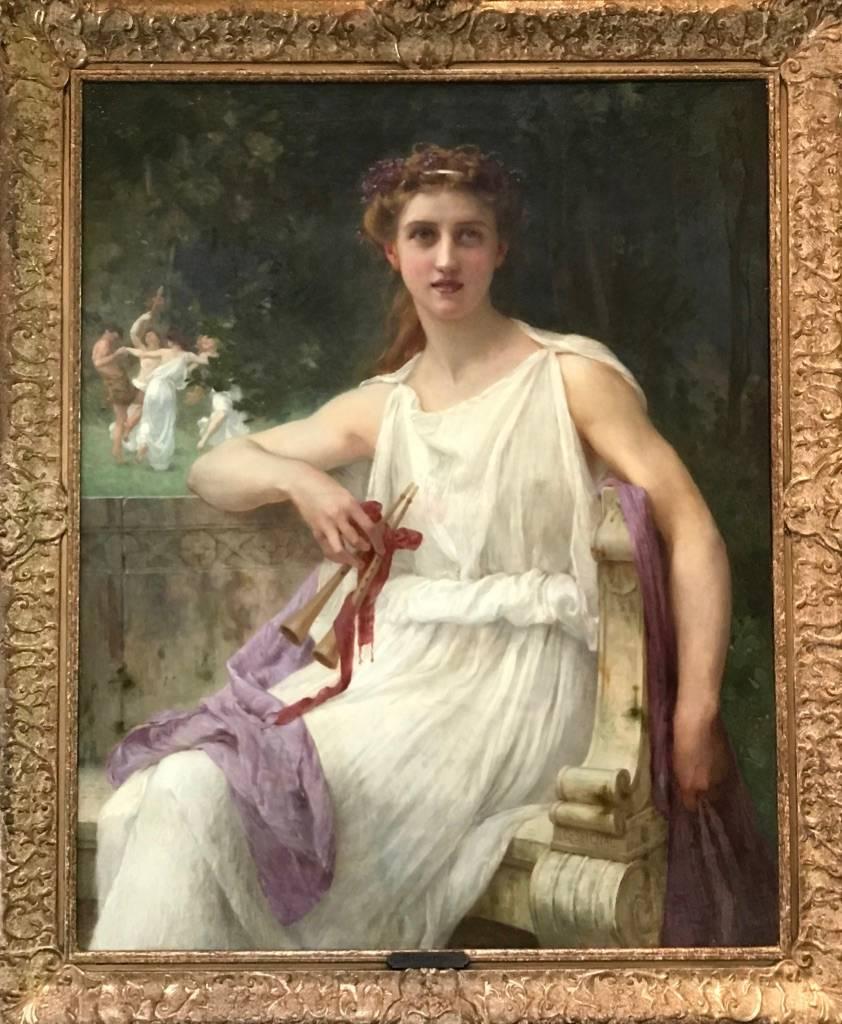 Euterpe (The Muse of Music) - Beautiful Girl with flute in Classical Landscape - Painting by Guillaume Seignac