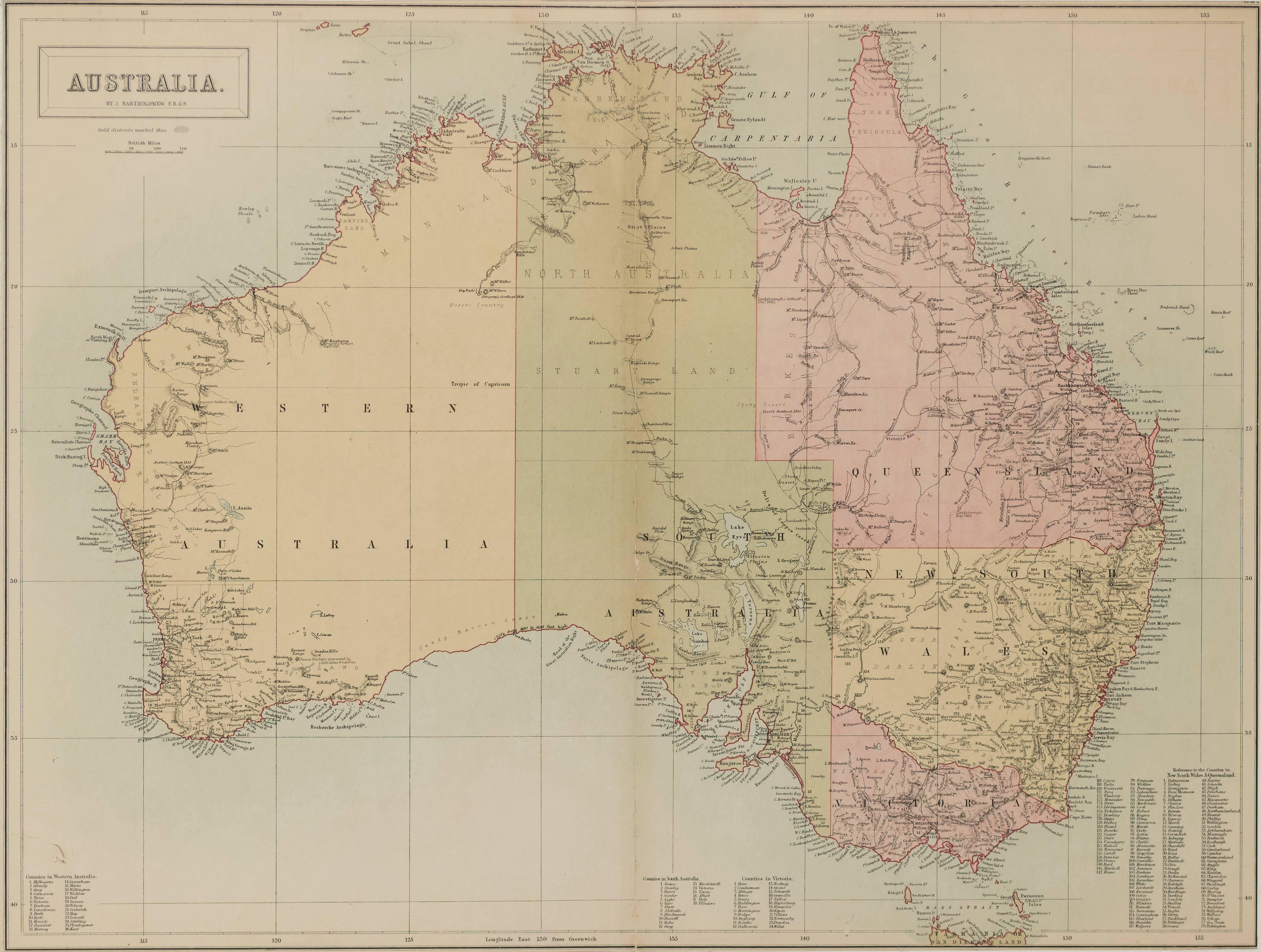 Unknown Landscape Print - Map of Australia by J. Bartholomew
