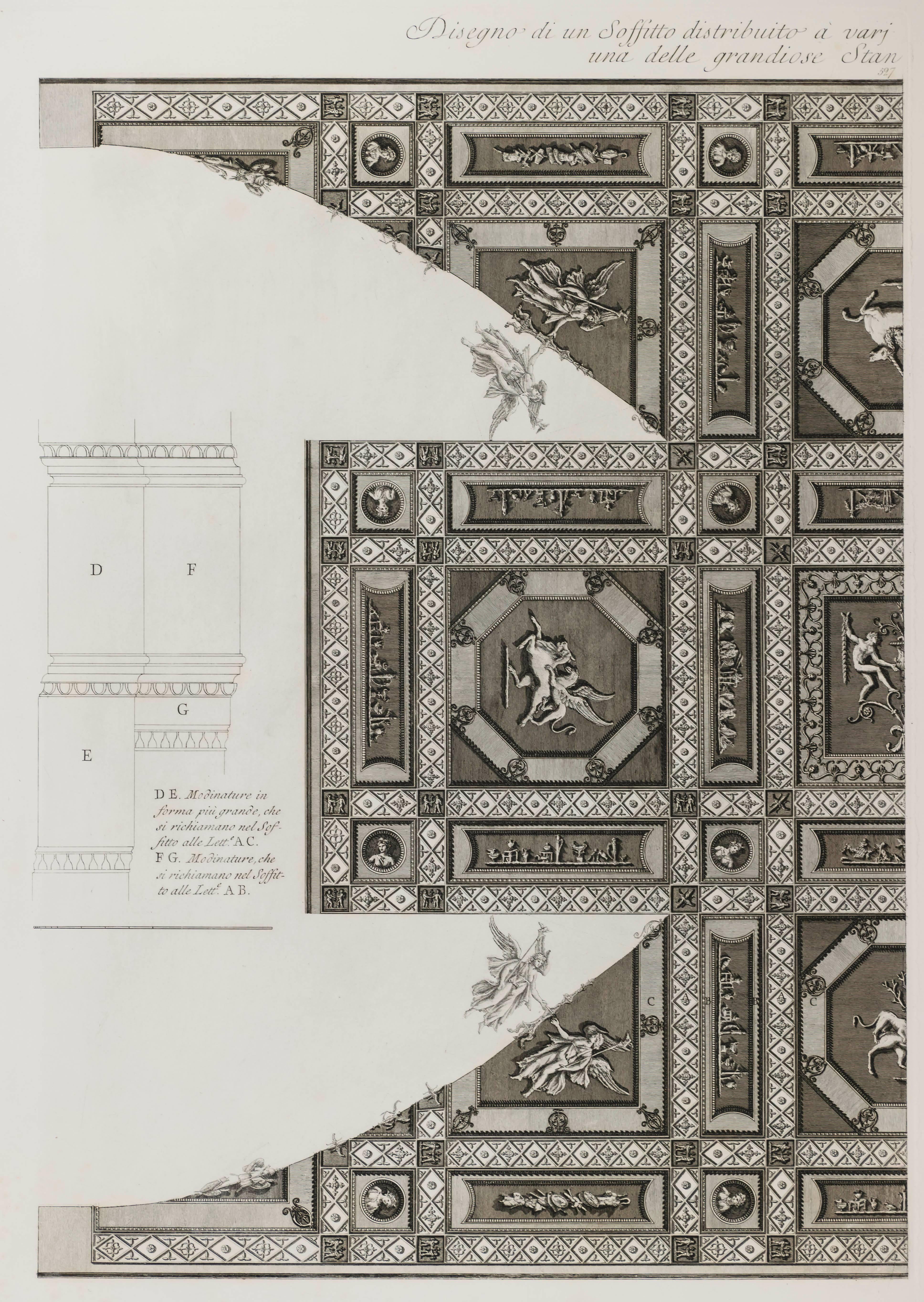 Giovanni Battista Piranesi Interior Print - Antique Ceilings in Hadrian's Villa (A)