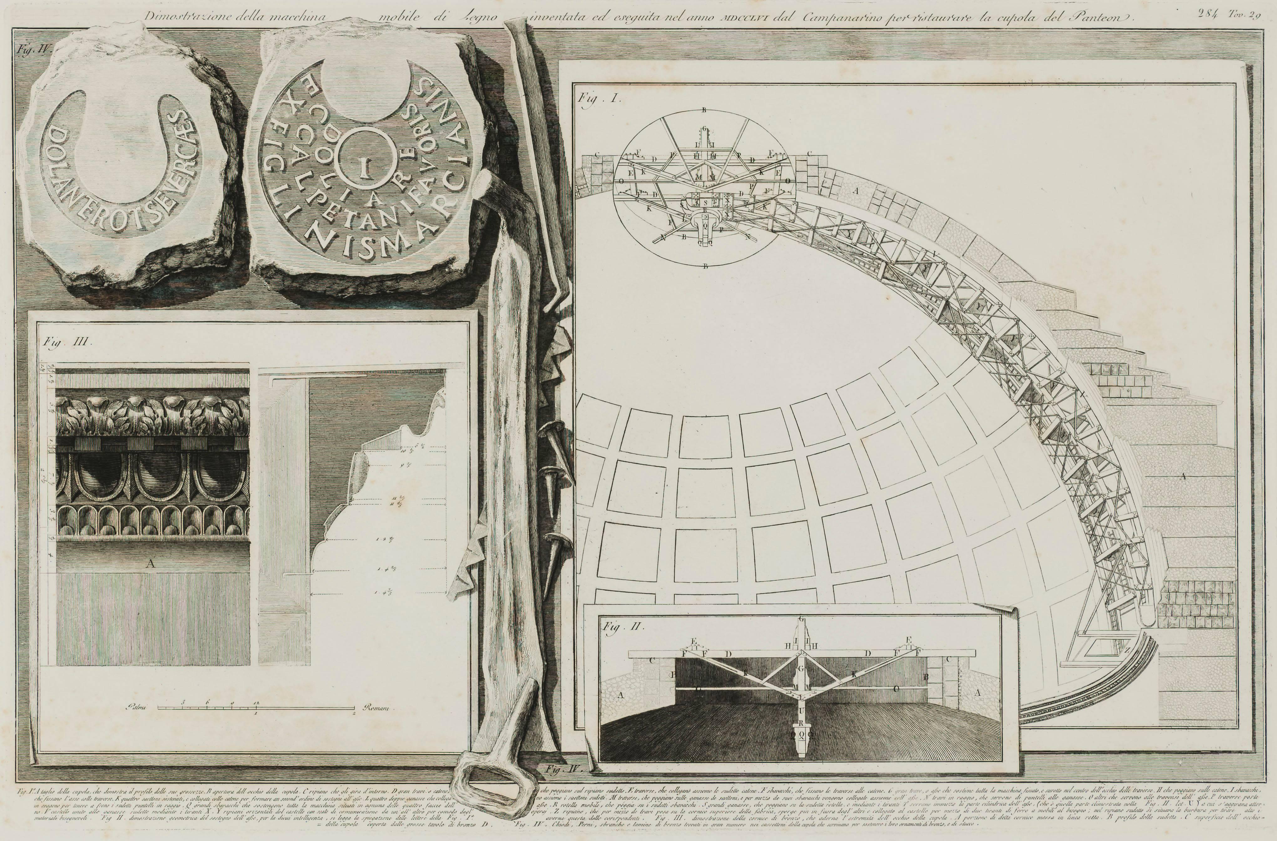 Giovanni Battista Piranesi Interior Print - Internal Construction of the Dome of the Pantheon 