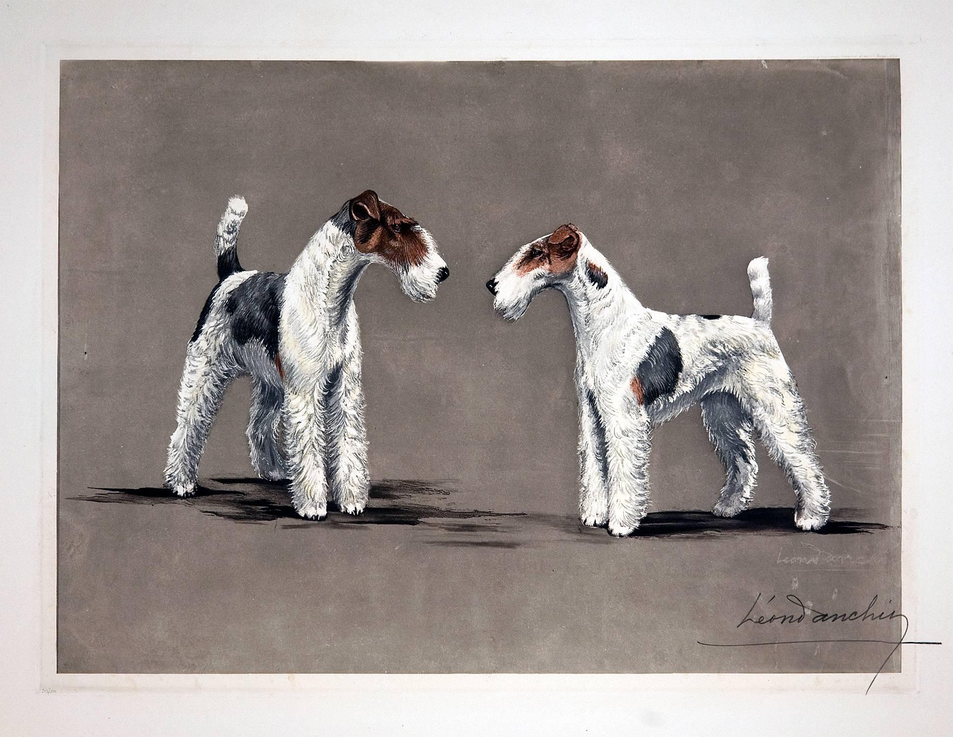 Leon Danchin Animal Print - Two Wire Fox Terriers