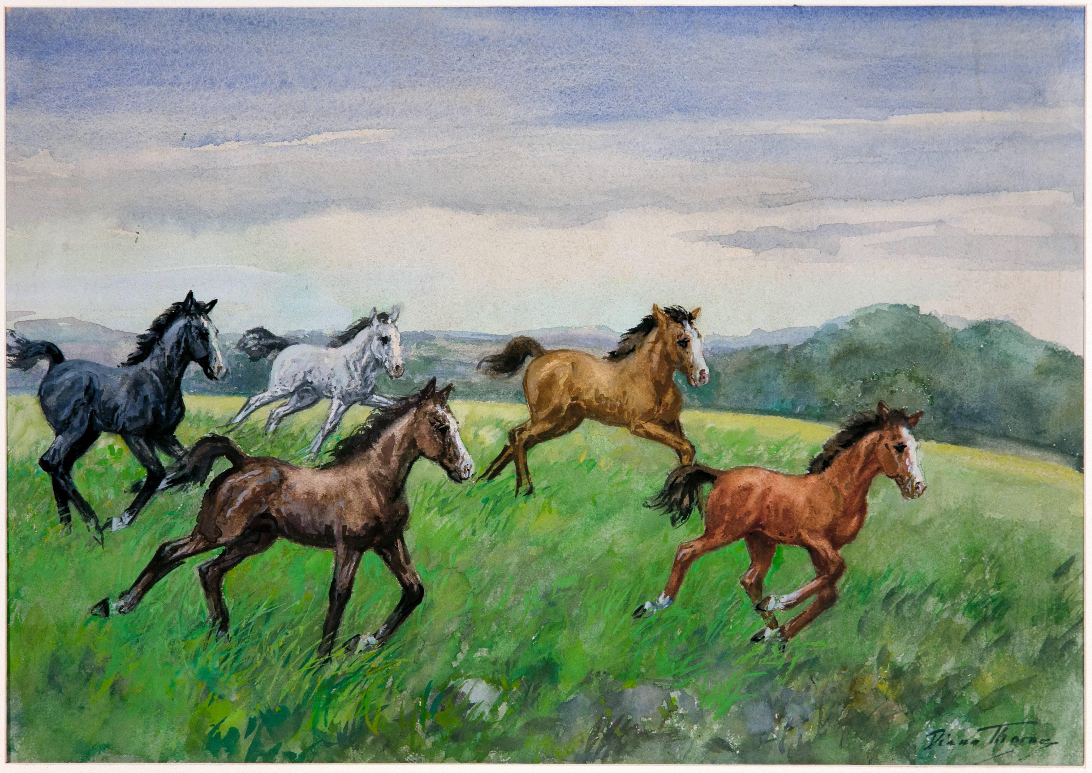 Diana Thorne Animal Art - Wild Horses Watercolor