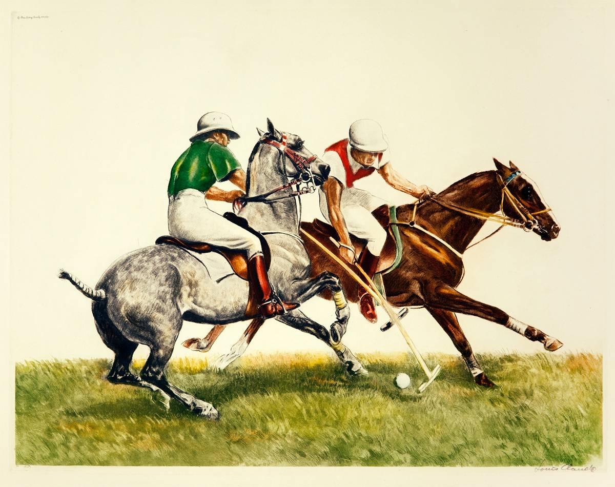 Louis Claude Animal Print - Polo Riders in Duel for the Ball