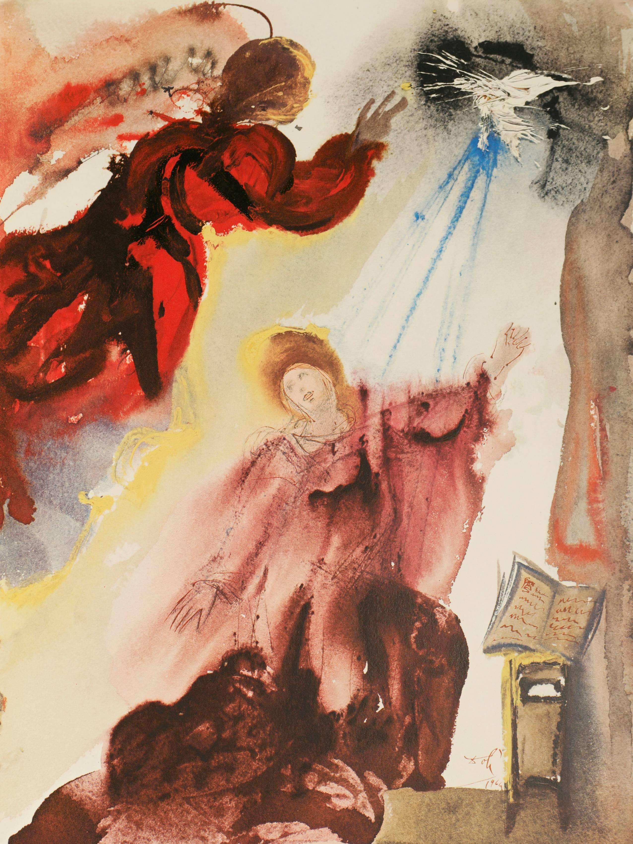 Salvador Dalí Figurative Print - "God sends Gabriel to the Virgin Mary"