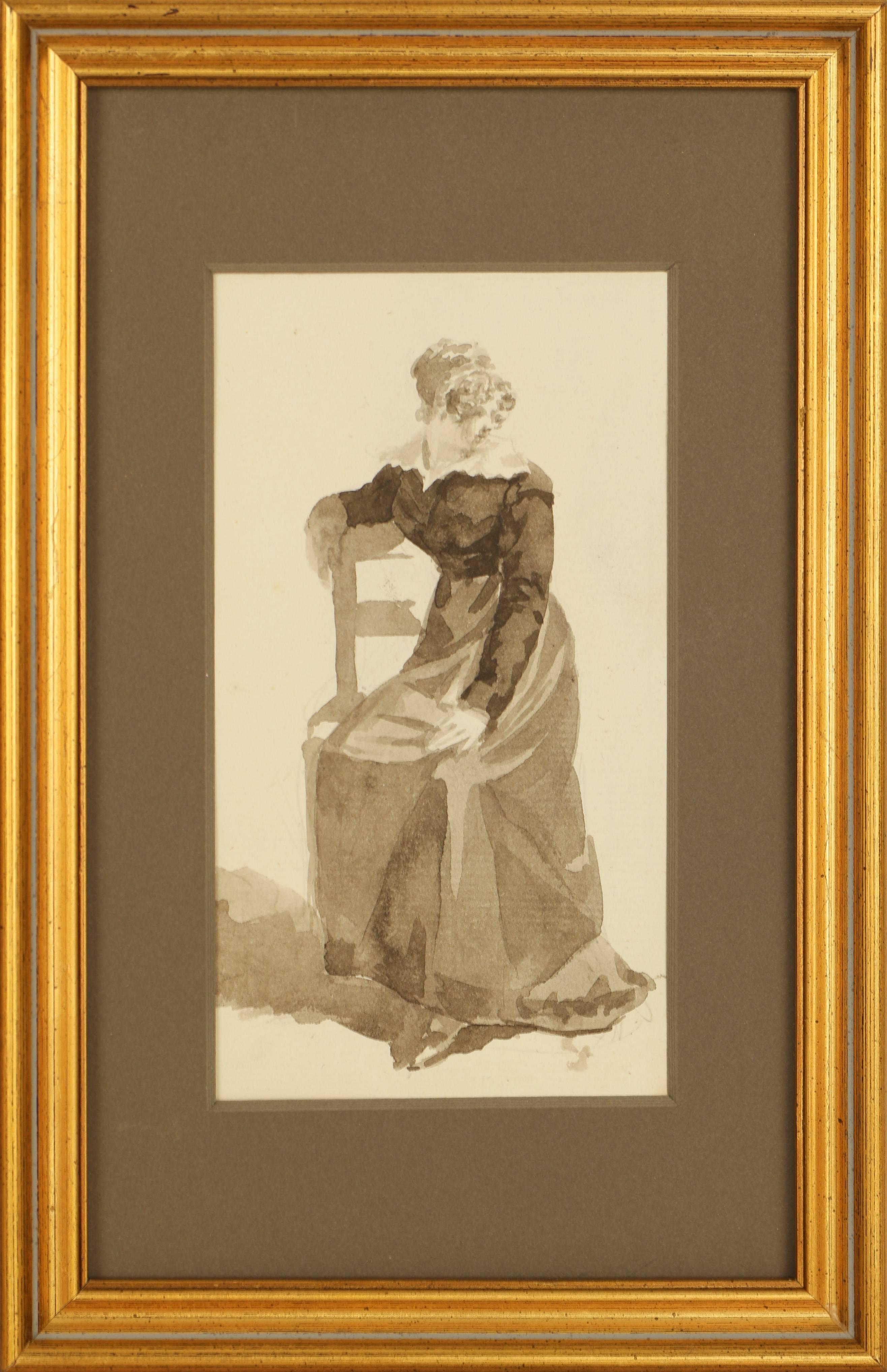 Unknown Portrait - Original French Watercolor 