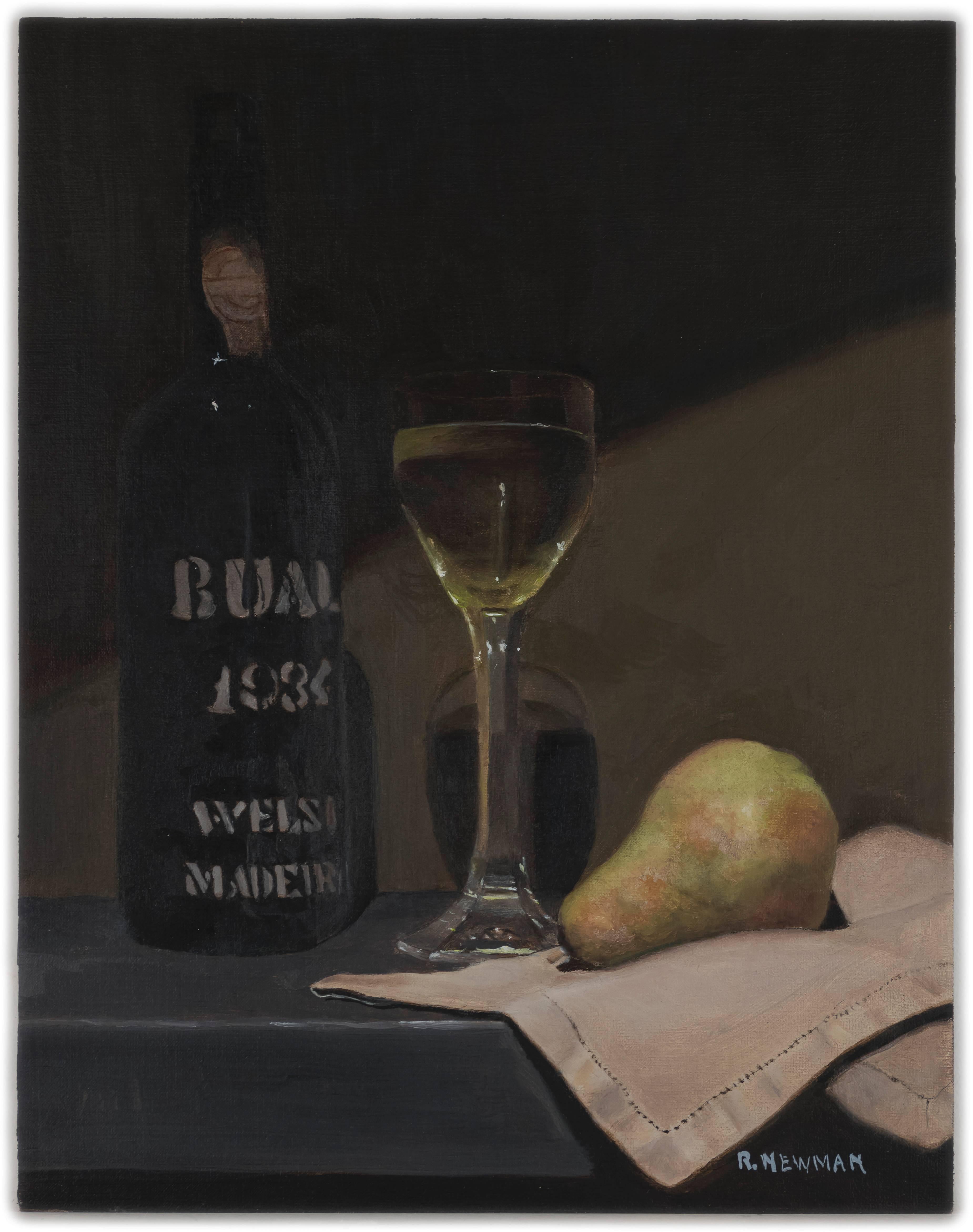 Rachel Newman Still-Life Painting - Pear and Madeira Wine
