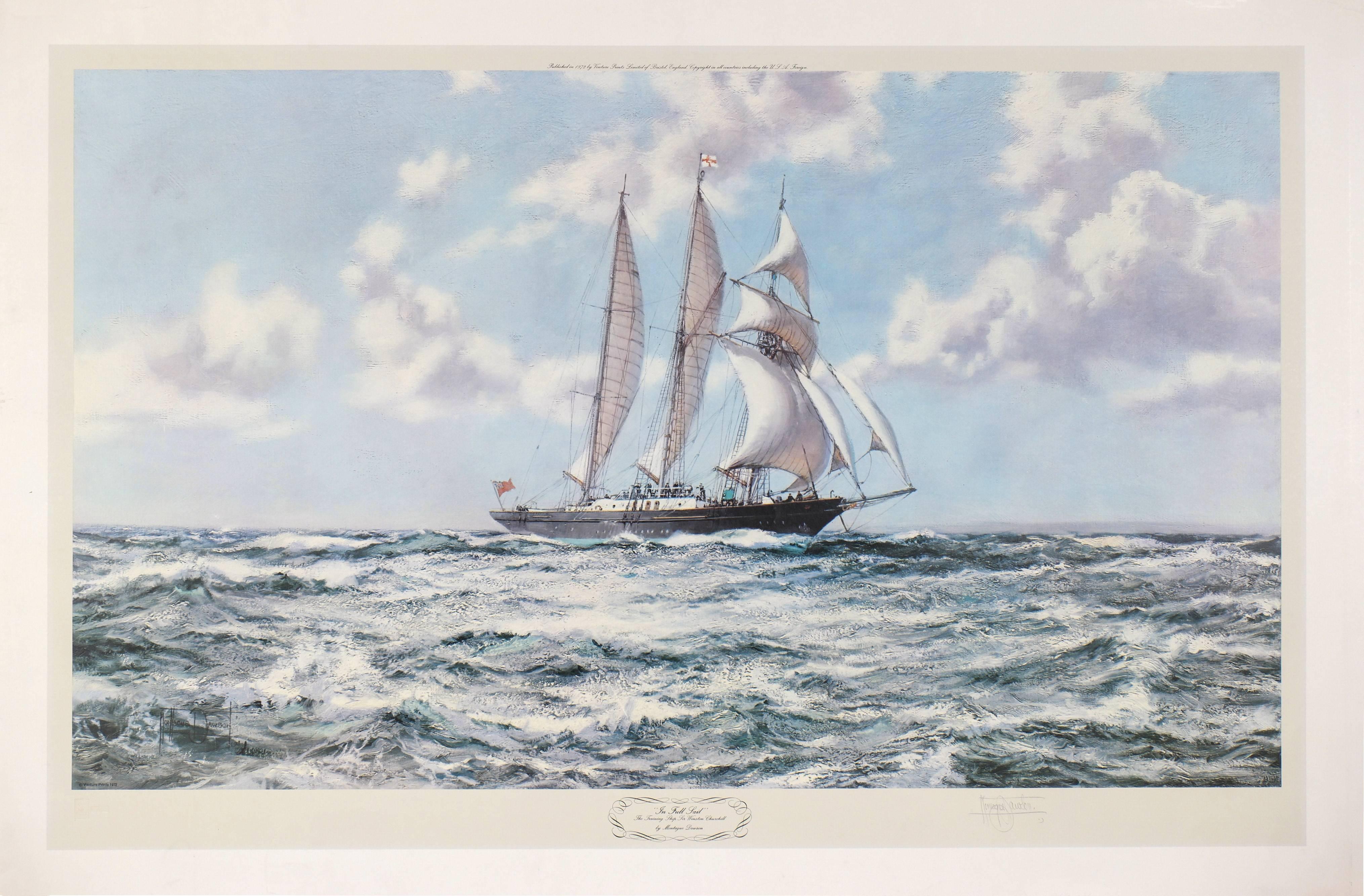 Montague Dawson Landscape Print - In Full Sail, The Training Ship Sir Winston Churchill
