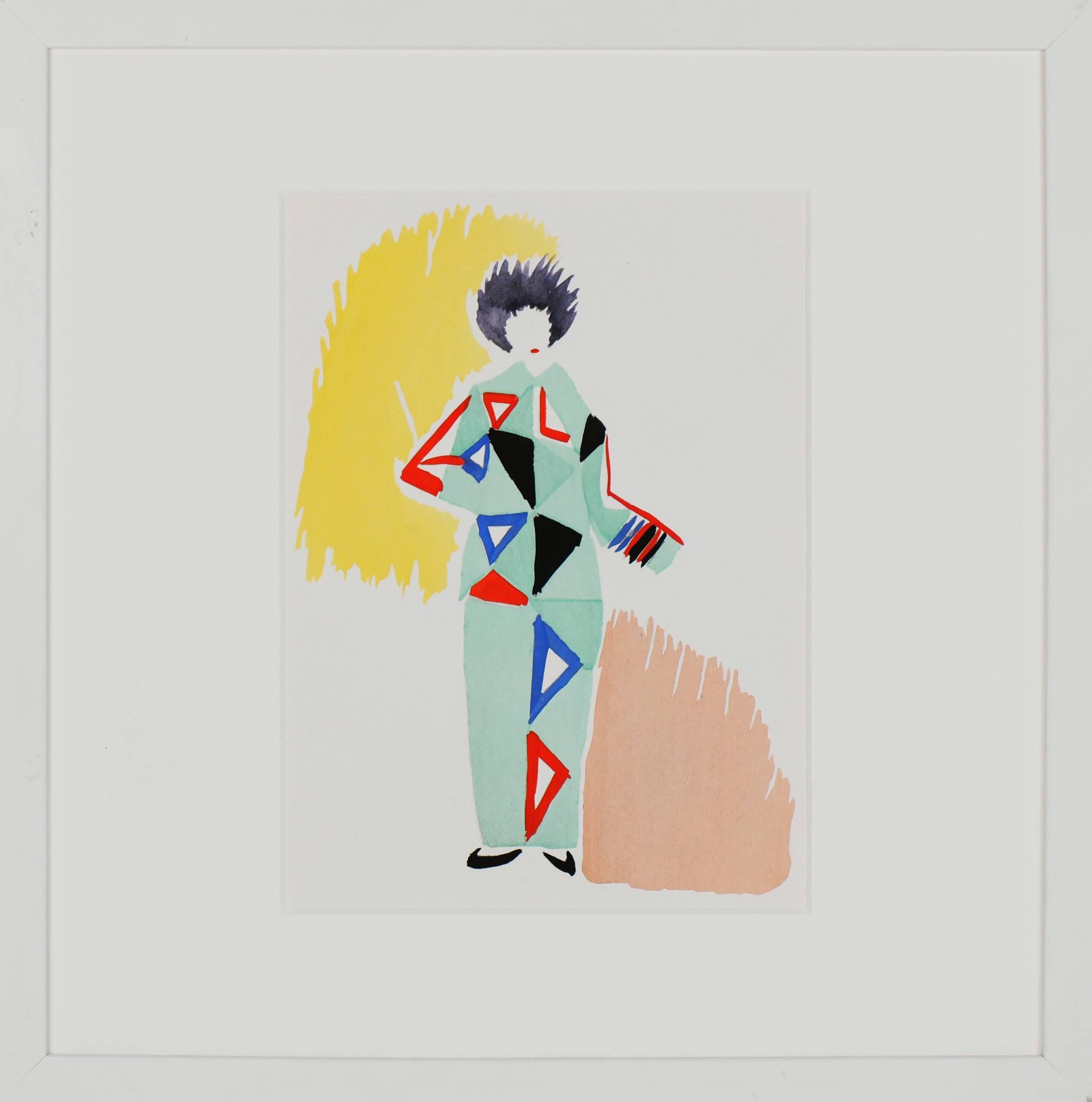 Sonia Delaunay Figurative Print - Fashion Design in Aqua, Red and Blue