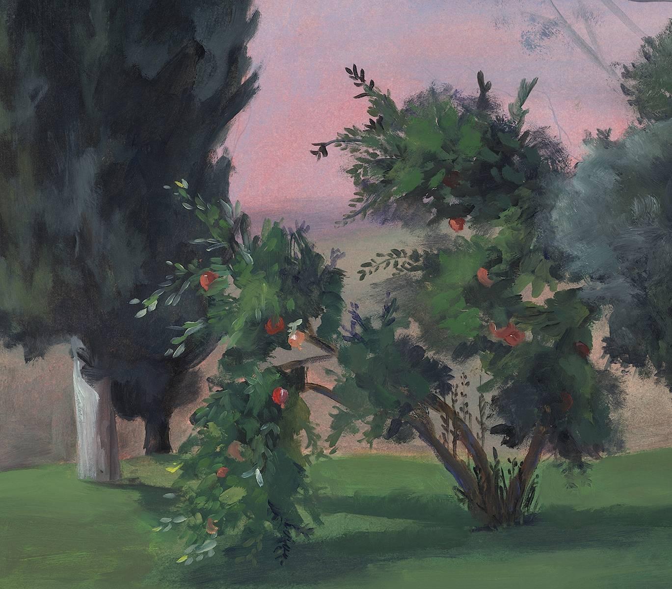 Tuscan Pomegranate Trees - Painting by Rachel Newman
