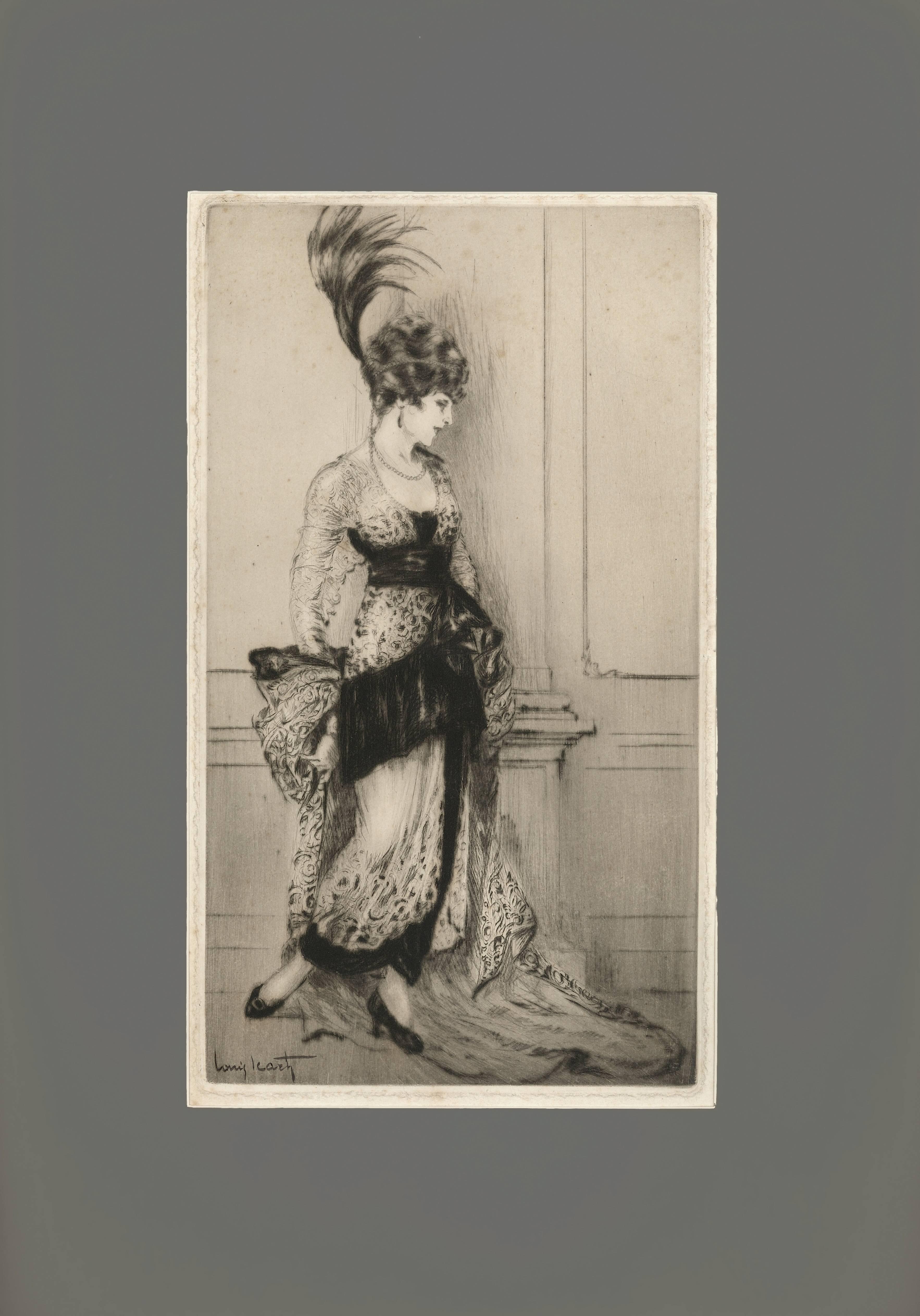 Louis Icart Figurative Print - Woman with Headband, Unique Art Deco print