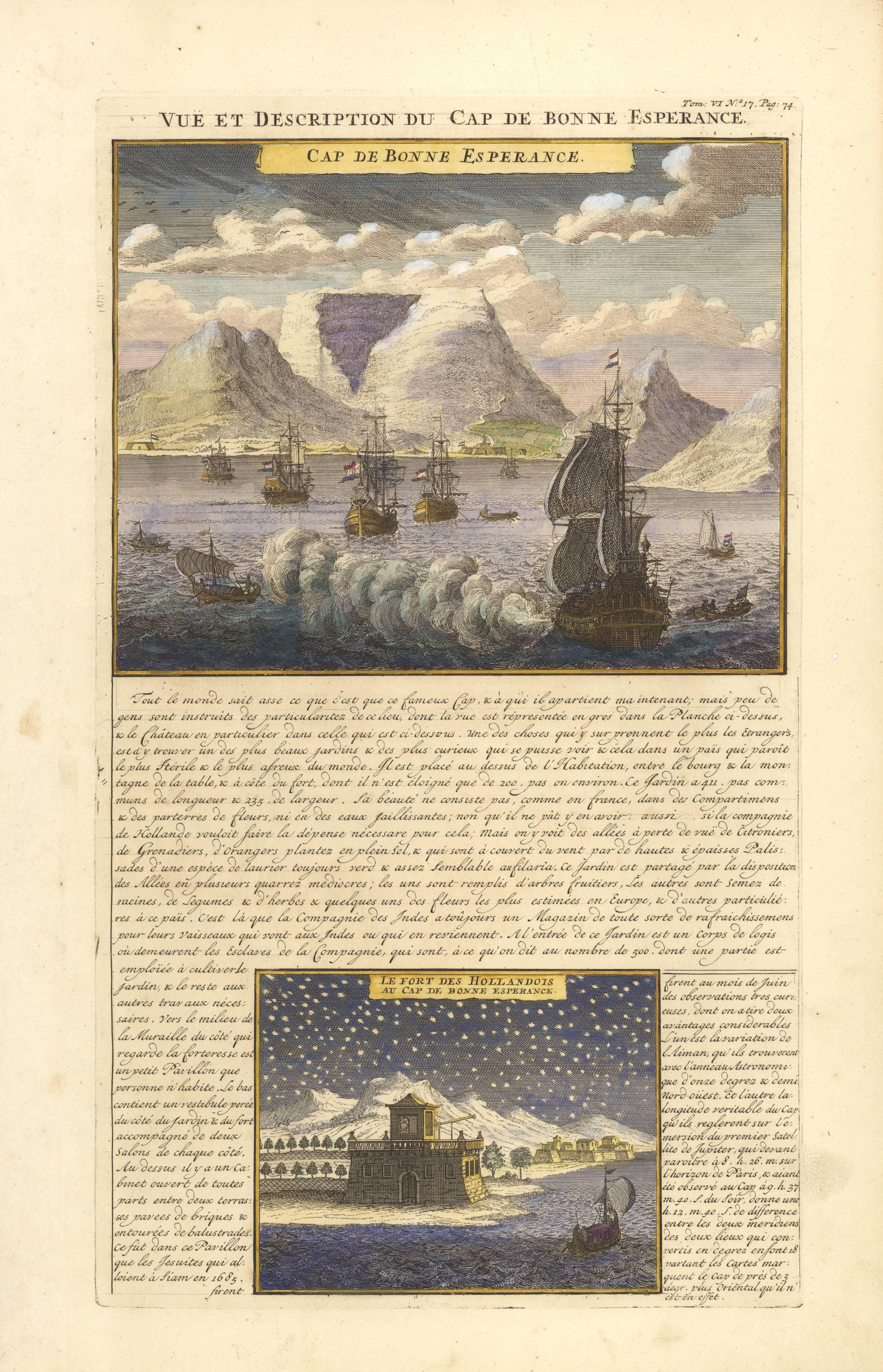 Henri-Abraham Chatelain Landscape Print - Vue and Description Du Cap De Bonne Esperance