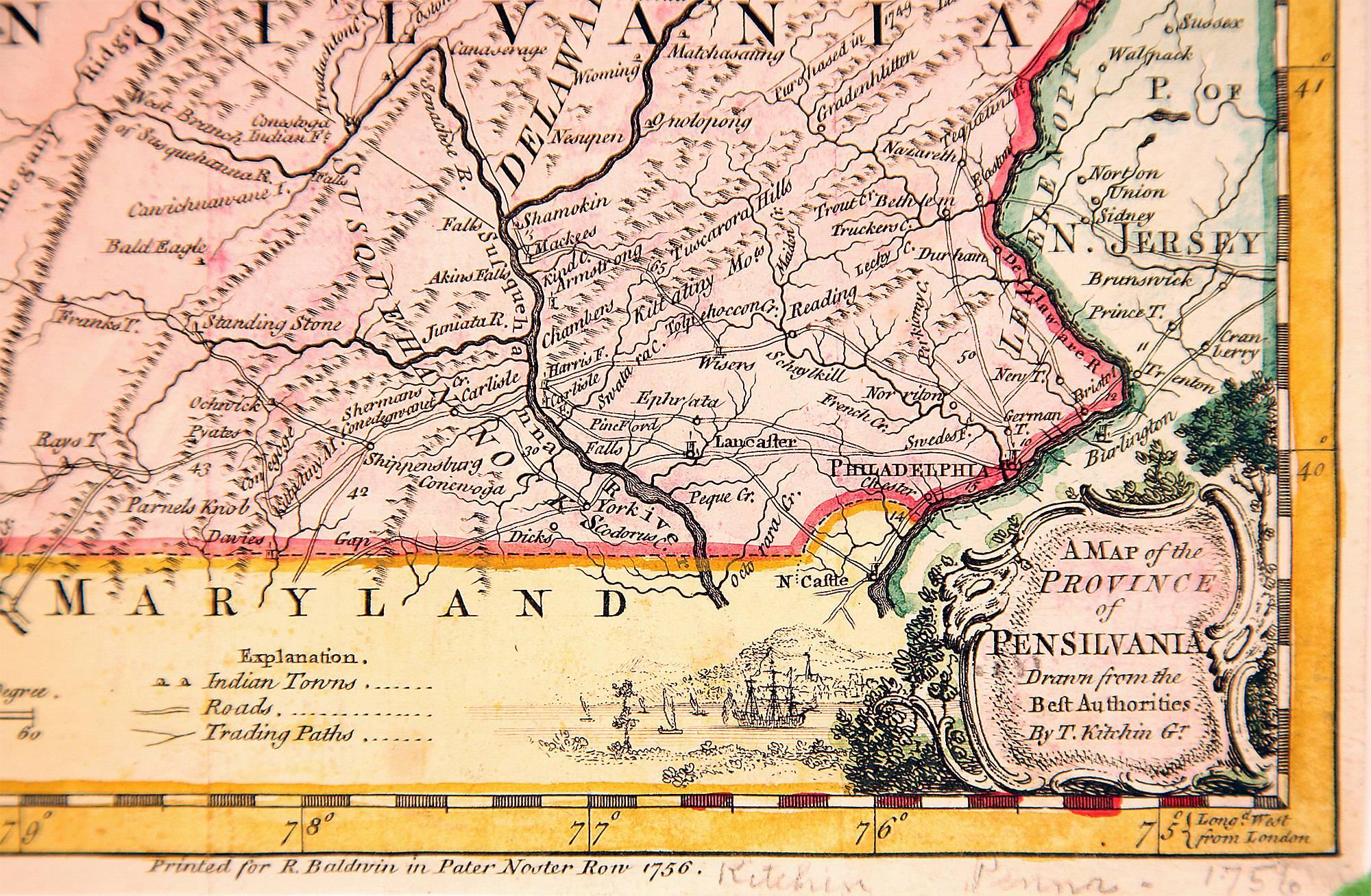 Carte de la Pennsylvanie datant d'avant la guerre pré-révolue - Beige Landscape Print par Thomas Kitchin