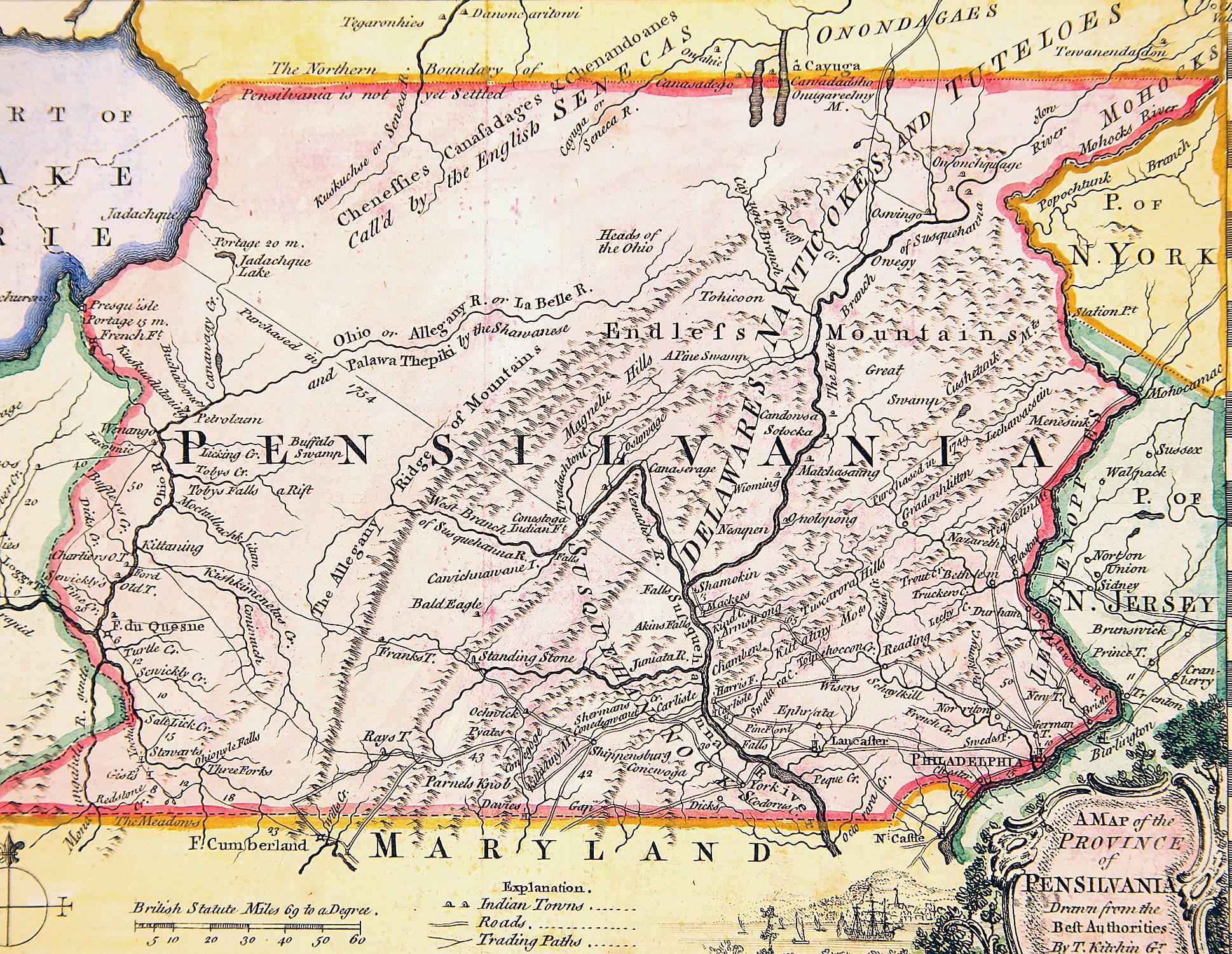 Carte de la Pennsylvanie datant d'avant la guerre pré-révolue - Print de Thomas Kitchin