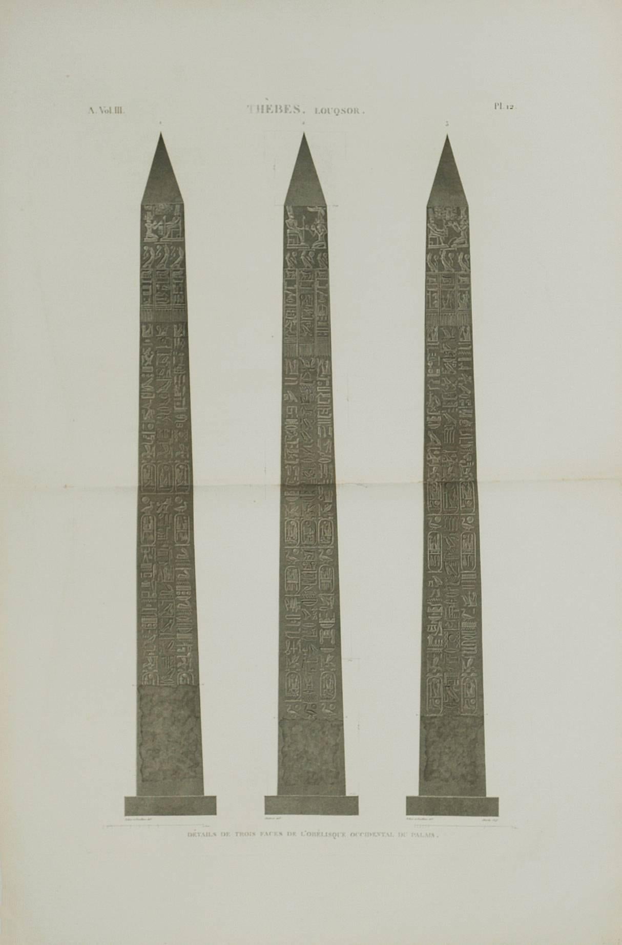 Jean-Baptiste Prosper Jollois Landscape Print -  The Western Egyptian Obelisk at Thebes. Louqsor