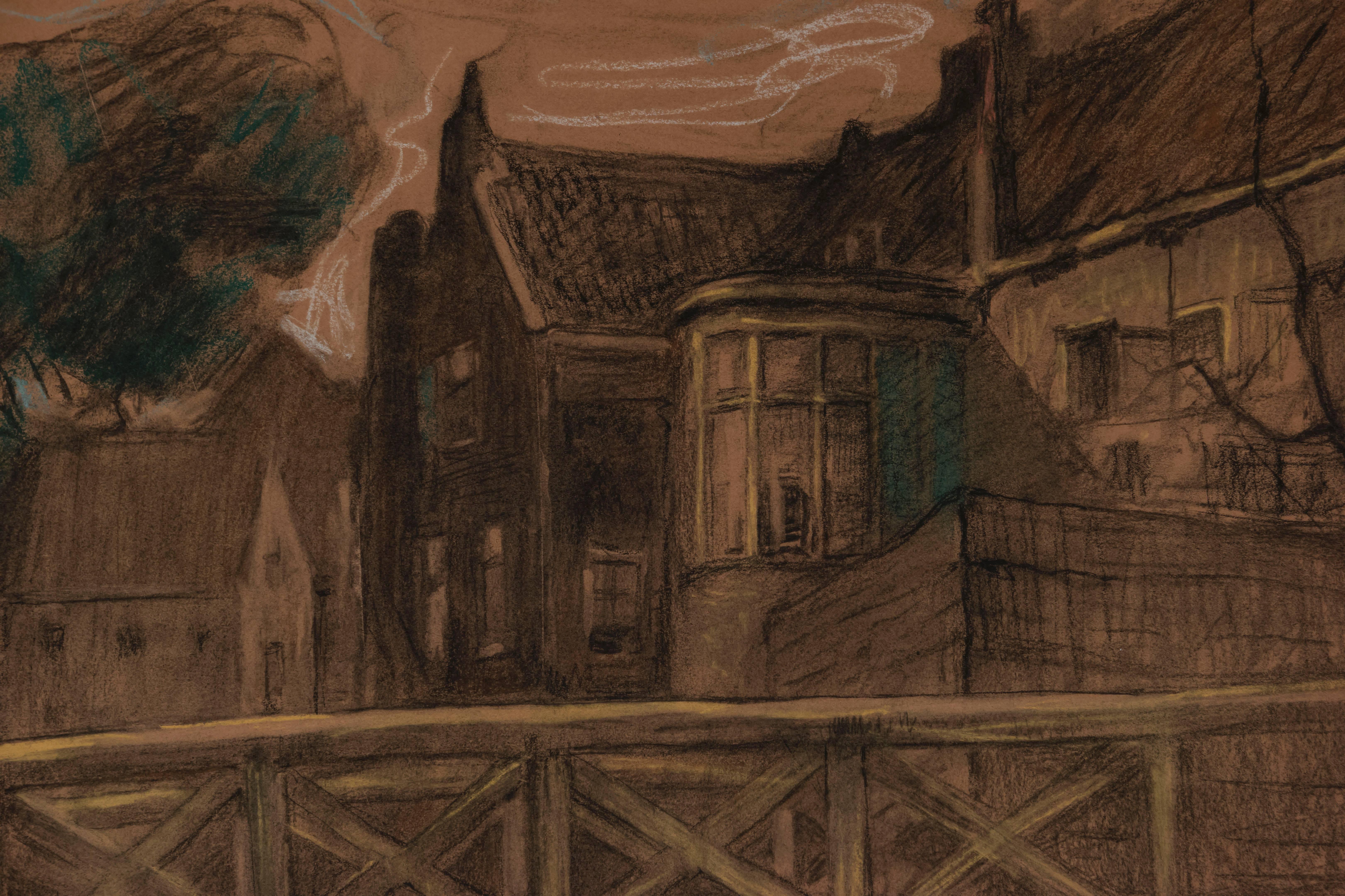 Scène du canal d'un village - Post-impressionnisme Art par Hendrik Geertsen