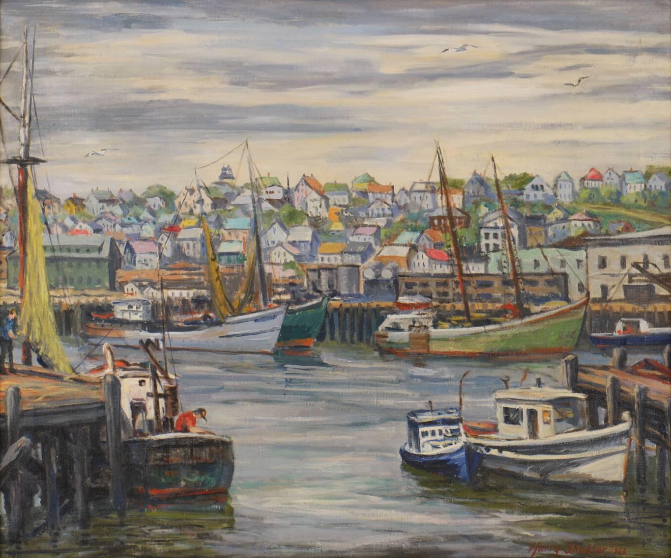 Gloucester Harbor MA - Painting by Harry Shokler