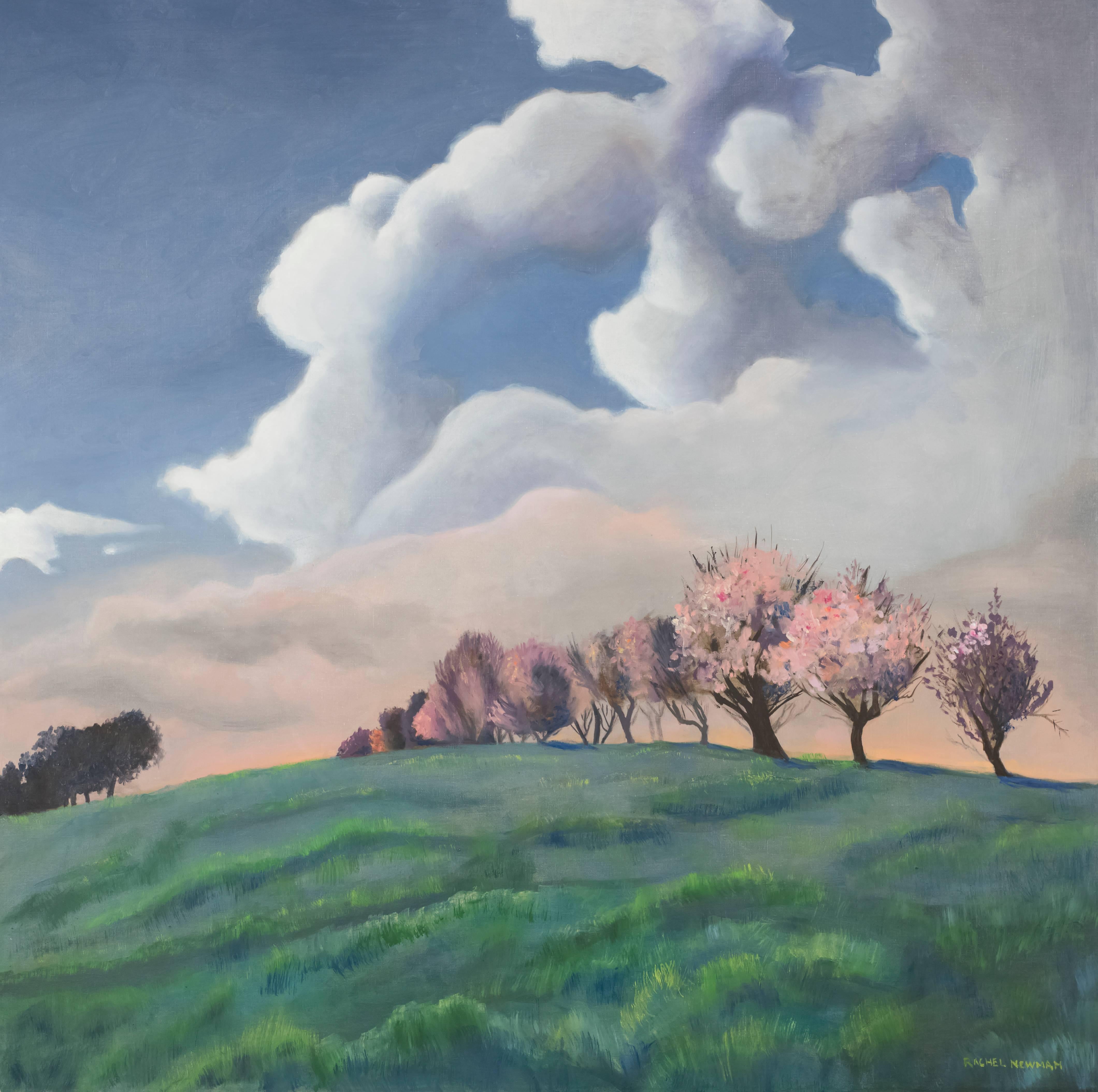 Rachel Newman Landscape Painting - Cherry Blossoms on the Hill