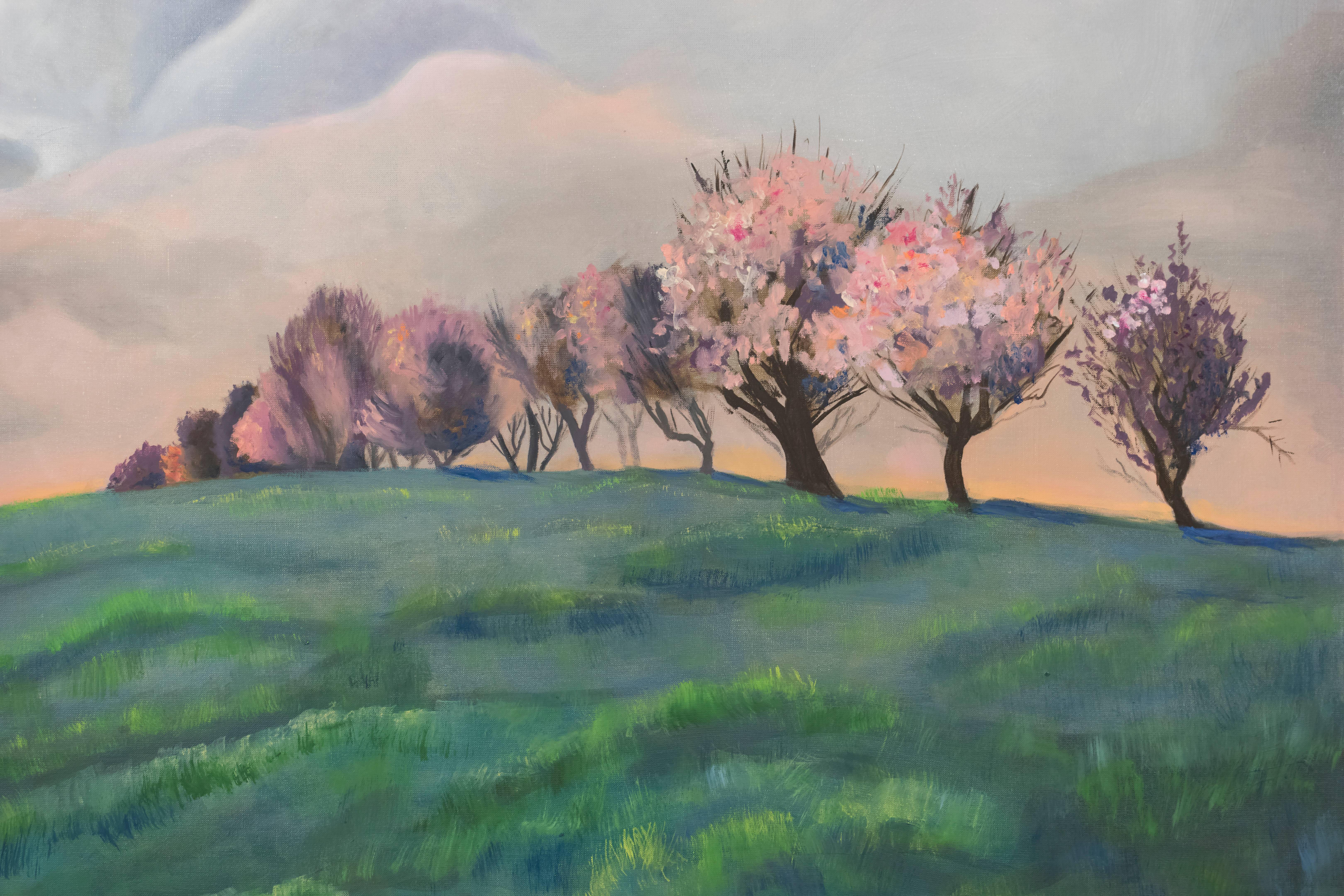 Cherry Blossoms on the Hill - Painting by Rachel Newman