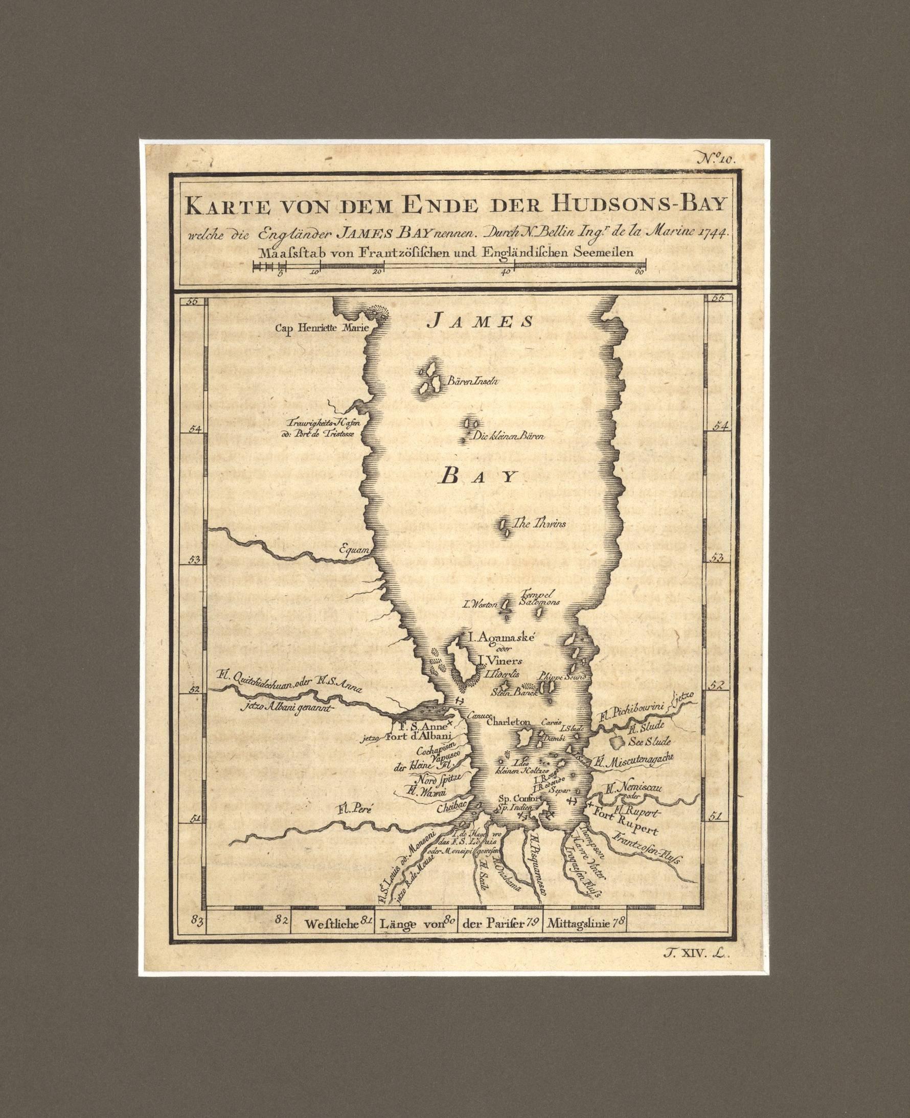 Jacques-Nicolas Bellin Landscape Print - 1774 Map of Lower Hudson Bay by  Nicolas Bellin