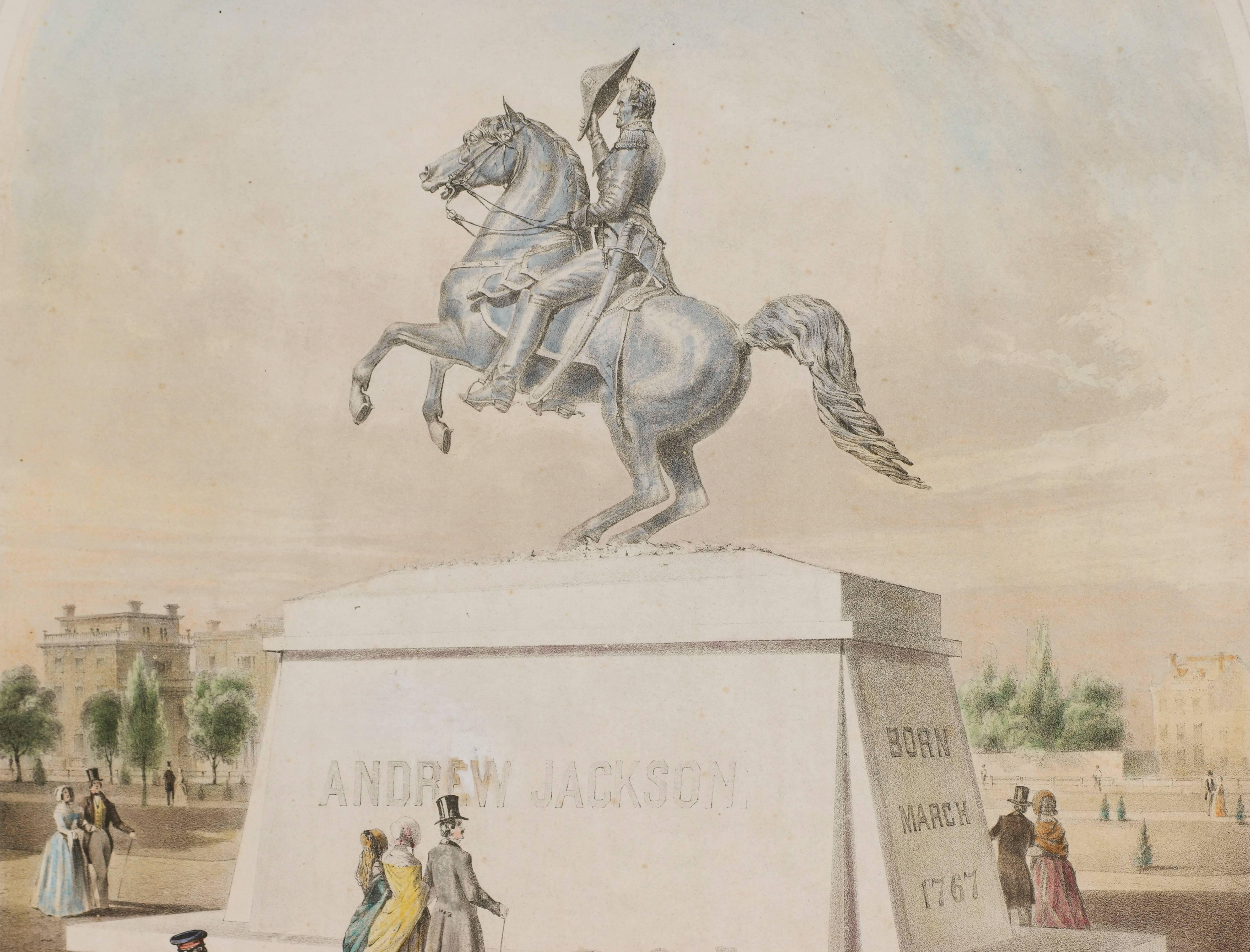1853 Lithograph of Bronze Statue of General Andrew Jackson - Print by Clark Mills