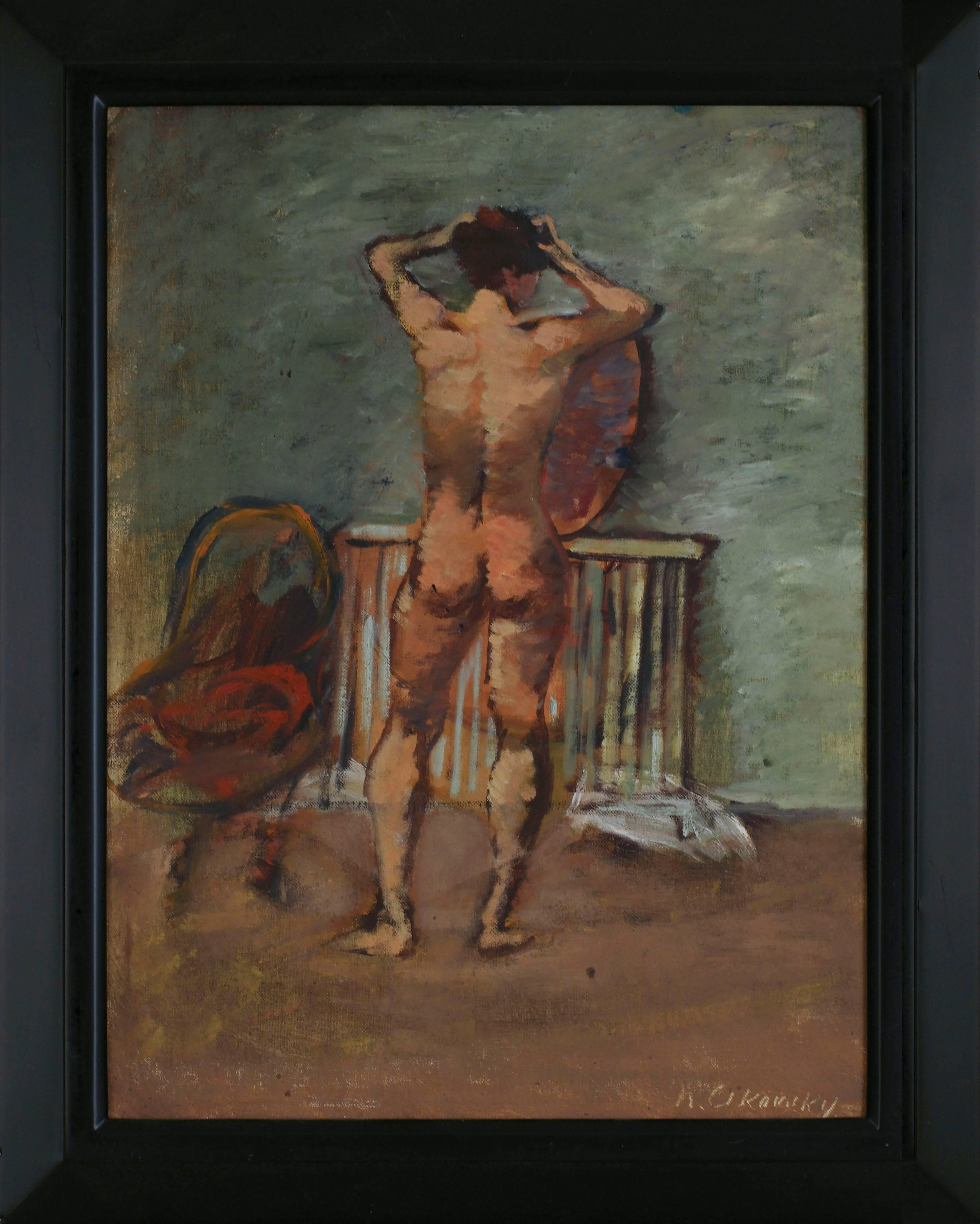 Nicolai Cikovsky Figurative Painting - Nude Before Mirror