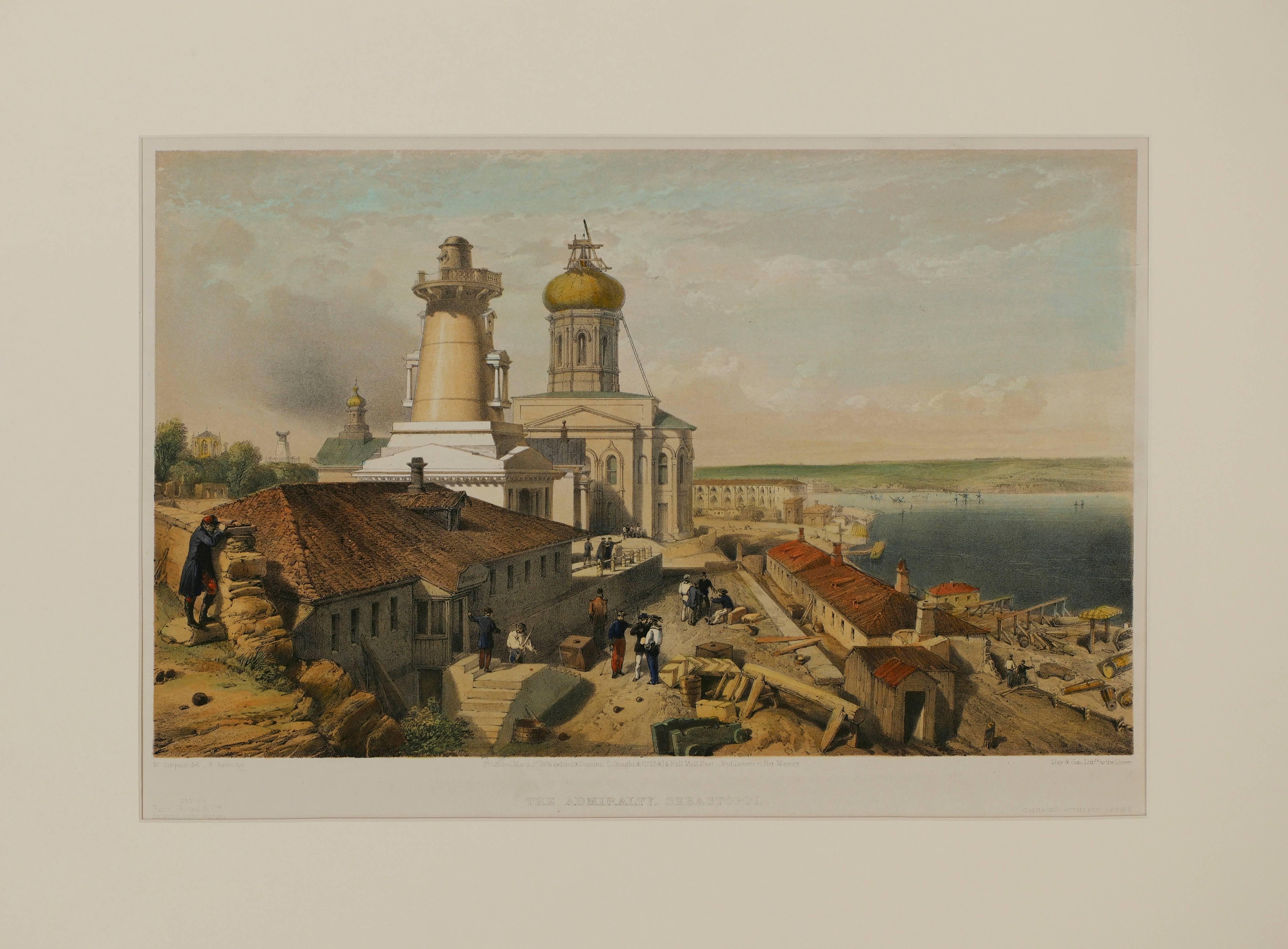 William Simpson Landscape Print - Crimean War lithograph, The Admiralty, Sebastopol