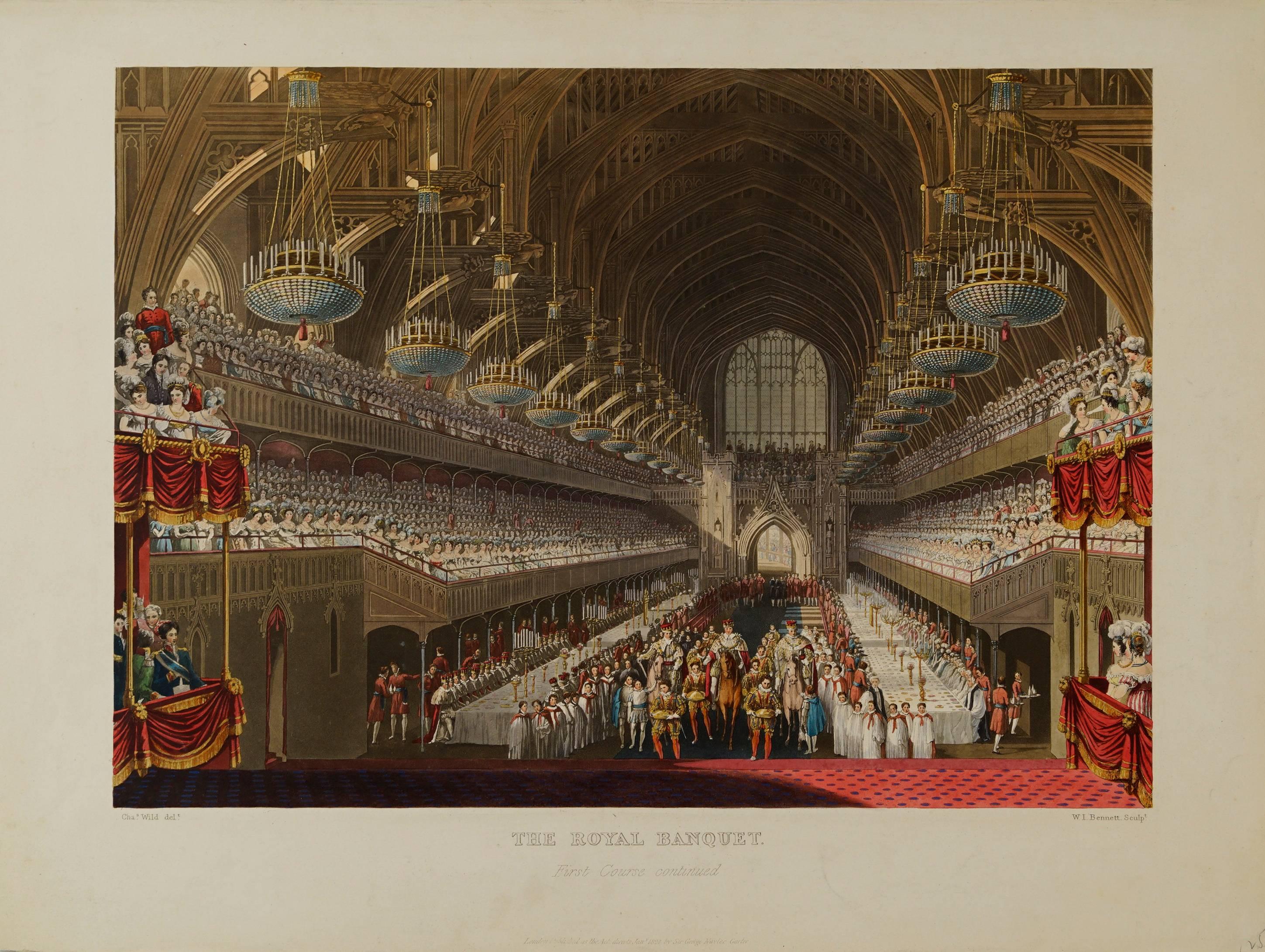 Charles Wild Figurative Print - Coronation of George IV, Royal Banquet, First Course Continued