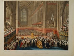 König Georg IV. sitzt in St. Edward's Chair, gekrönt vom Bischof von Canterbury