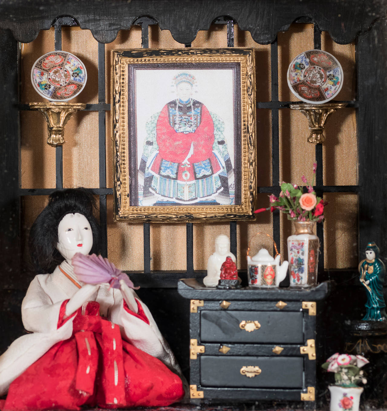 Antiker japanischer Puppen-Diorama 2