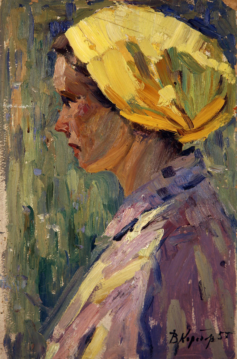 Portrait of Young Woman - Painting by Vladimir Andreevich Korobov