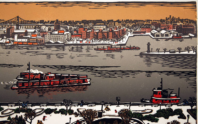 East River in Winter - Other Art Style Print by Woldemar Neufeld