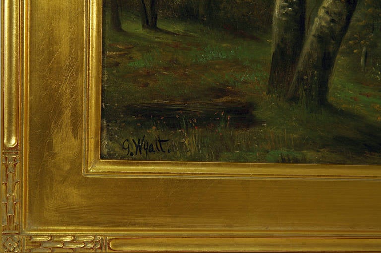 Peinture de paysage signée Georges Wyatt:: ca. 1840 - 1860. Taille du cadre extérieur : 20::75 x 24::75 pouces.