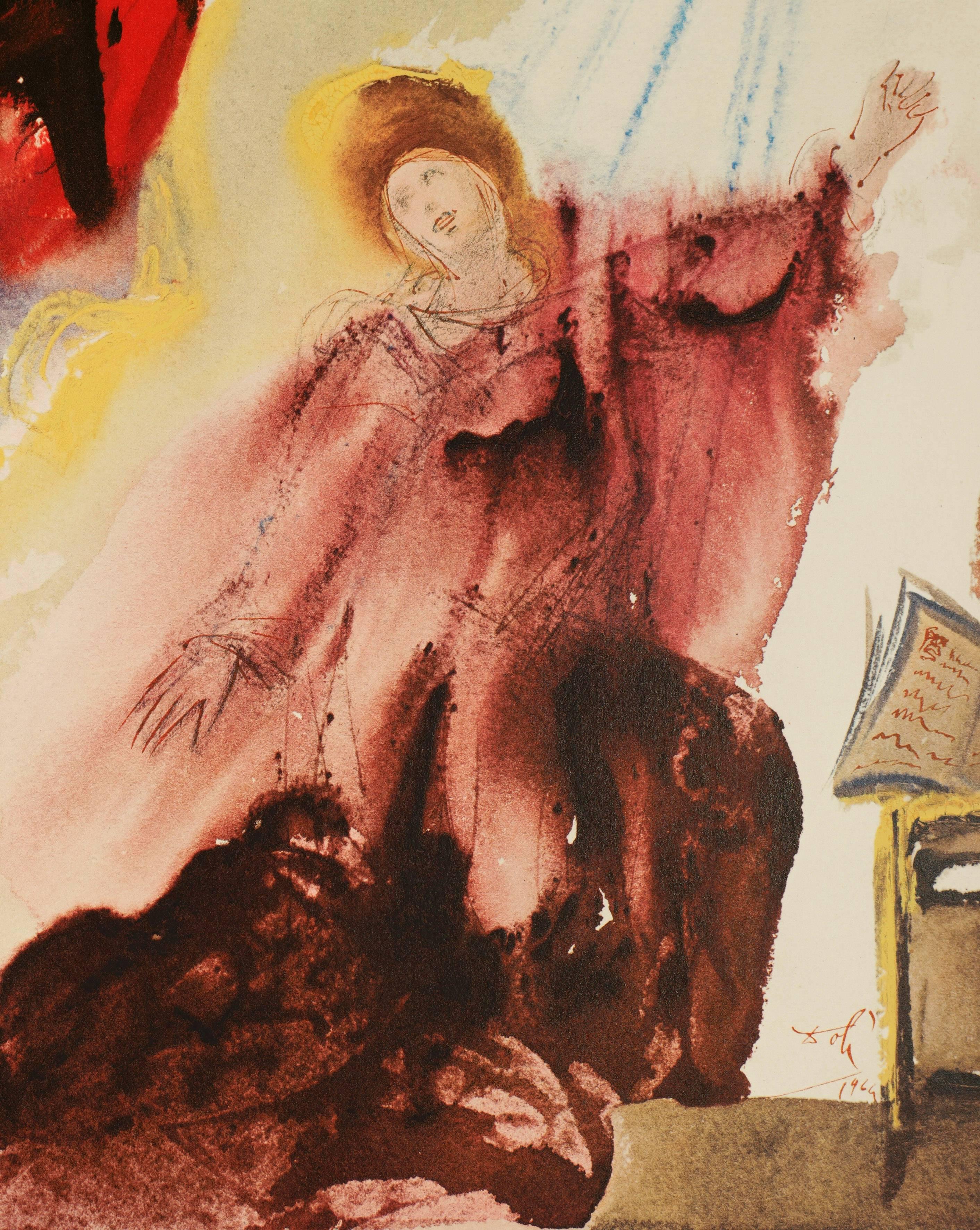 „Die Göttin Maria schickt Gabriel an die Jungfrau Maria“ (Surrealismus), Print, von Salvador Dalí