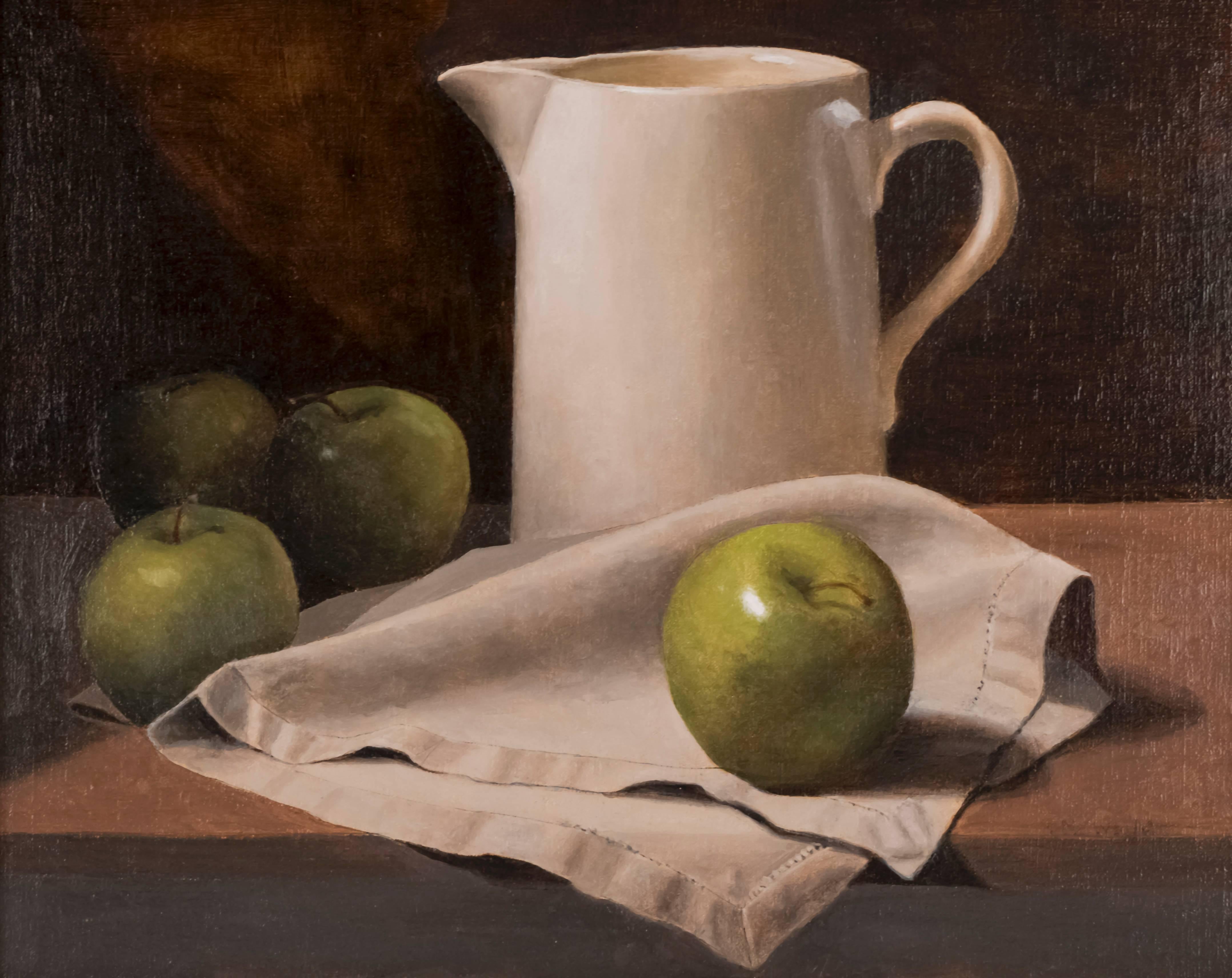 Still Life with Pitcher and Apples - Painting by Rachel Newman