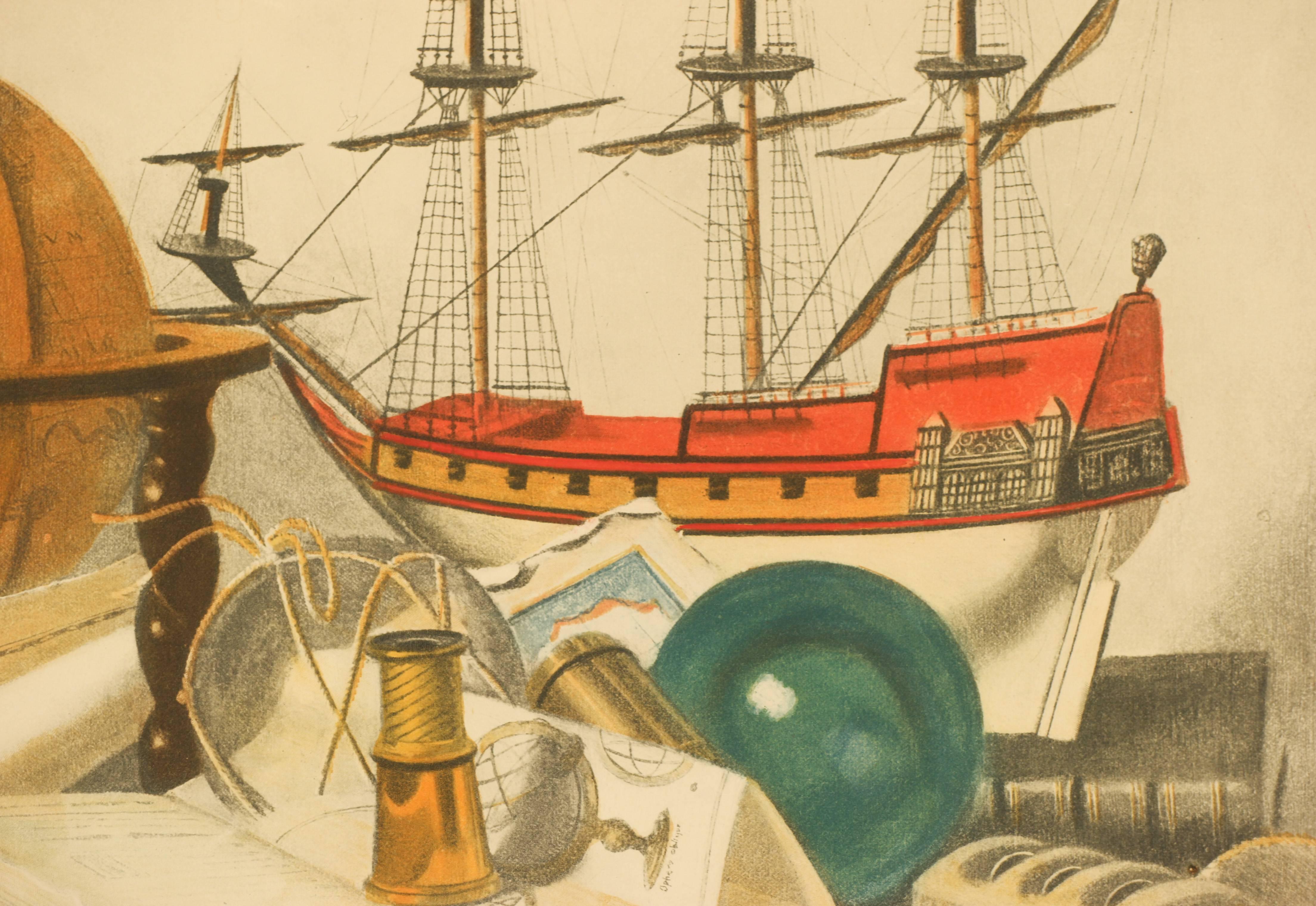 Maritime Still Life with Globe - Print by Charles Cerny