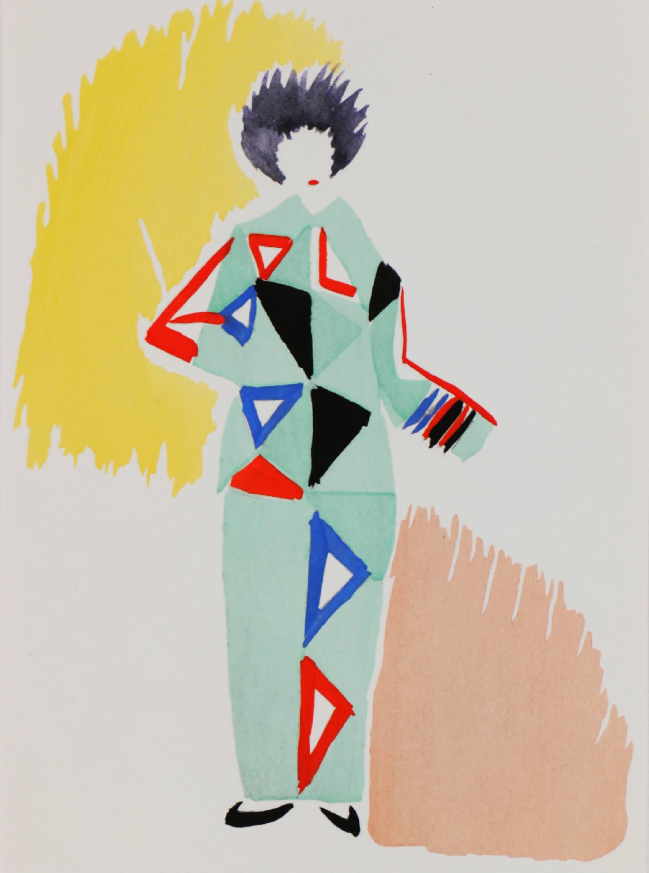 Fashion Design in Aqua, Red and Blue - Print by Sonia Delaunay