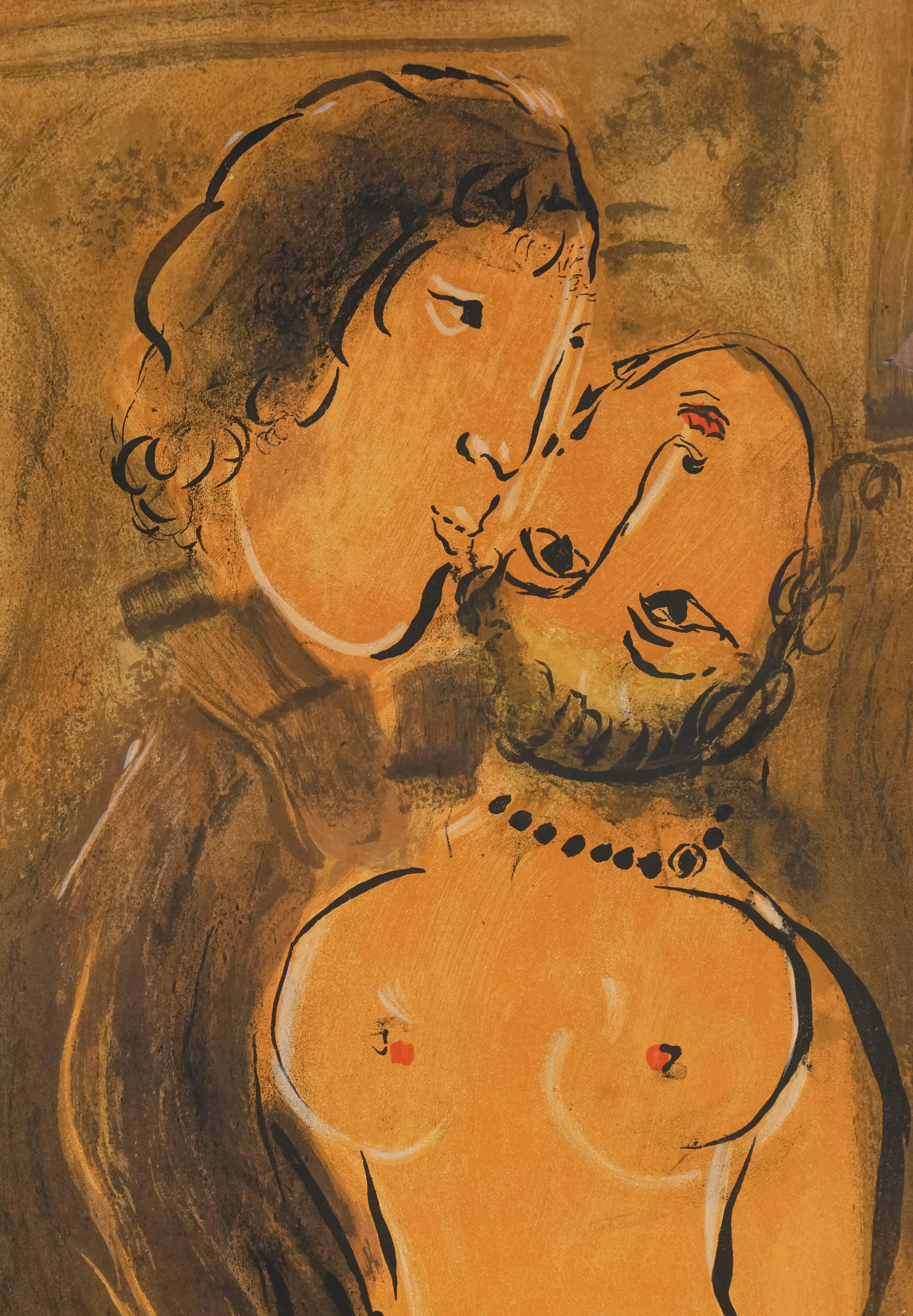 Galerie Maeght (Couple en Ocre), 1952, Lithographieplakat (Moderne), Print, von Marc Chagall