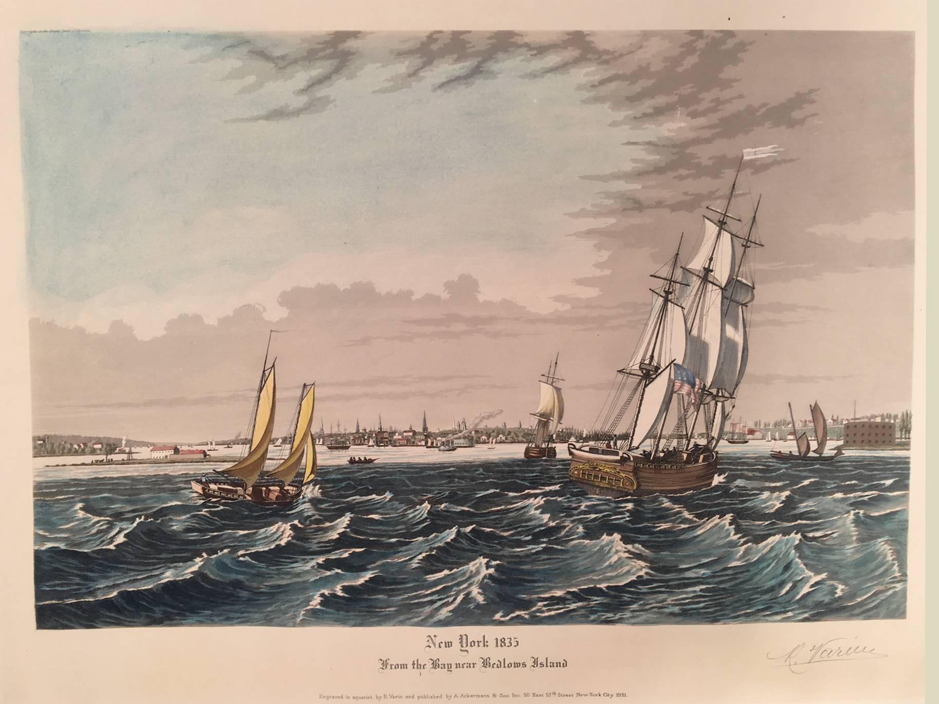 Raoul Varin Landscape Print - New York: 1835 From the Bay near Bedlows Island