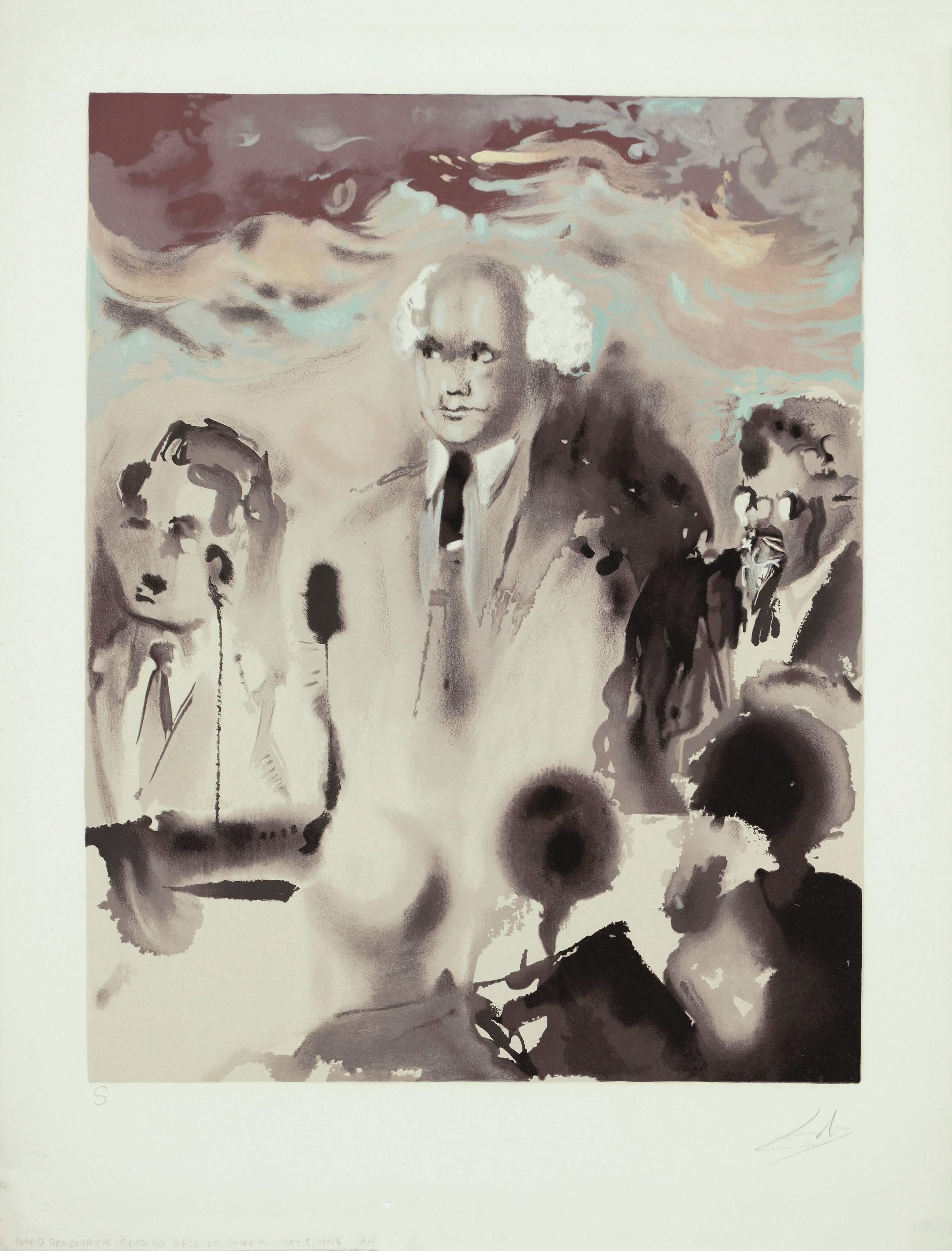 Salvador Dalí Abstract Print - David Ben Gurion reads the Declaration of Independence