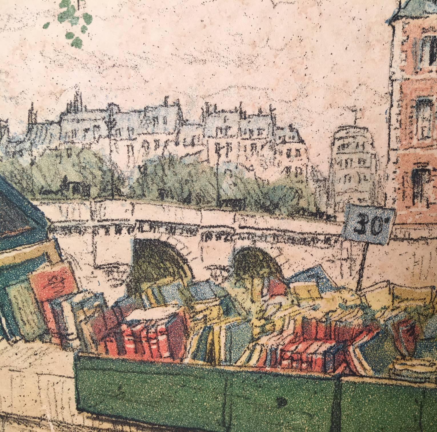 Book Sellers on Seine, Paris - Impressionist Print by T. F. Šimon