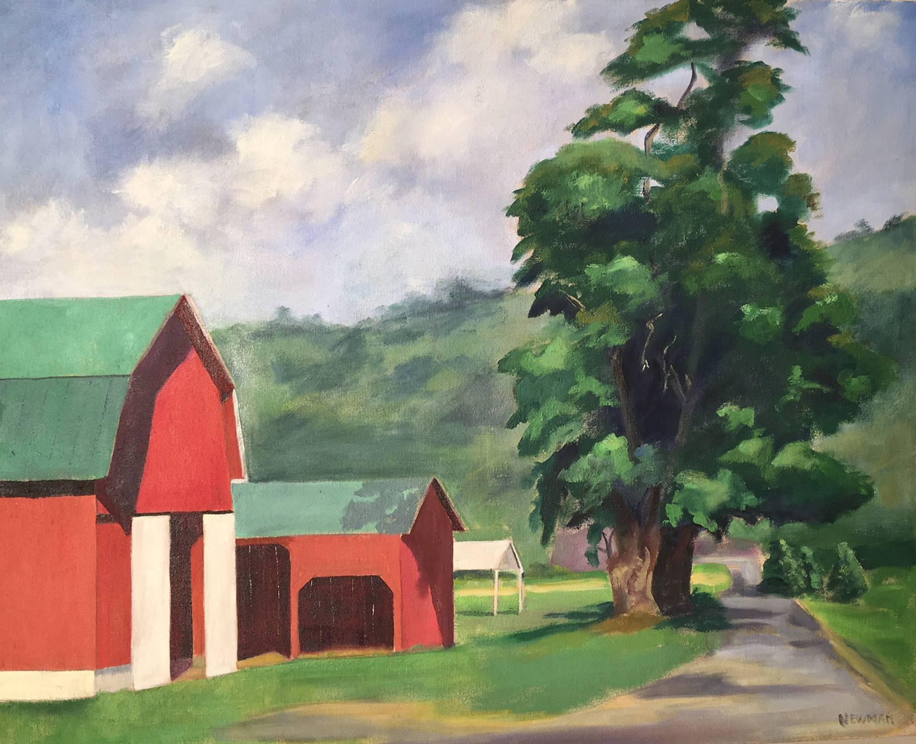 Rachel Newman Landscape Painting - Red Barn in Up-State New York