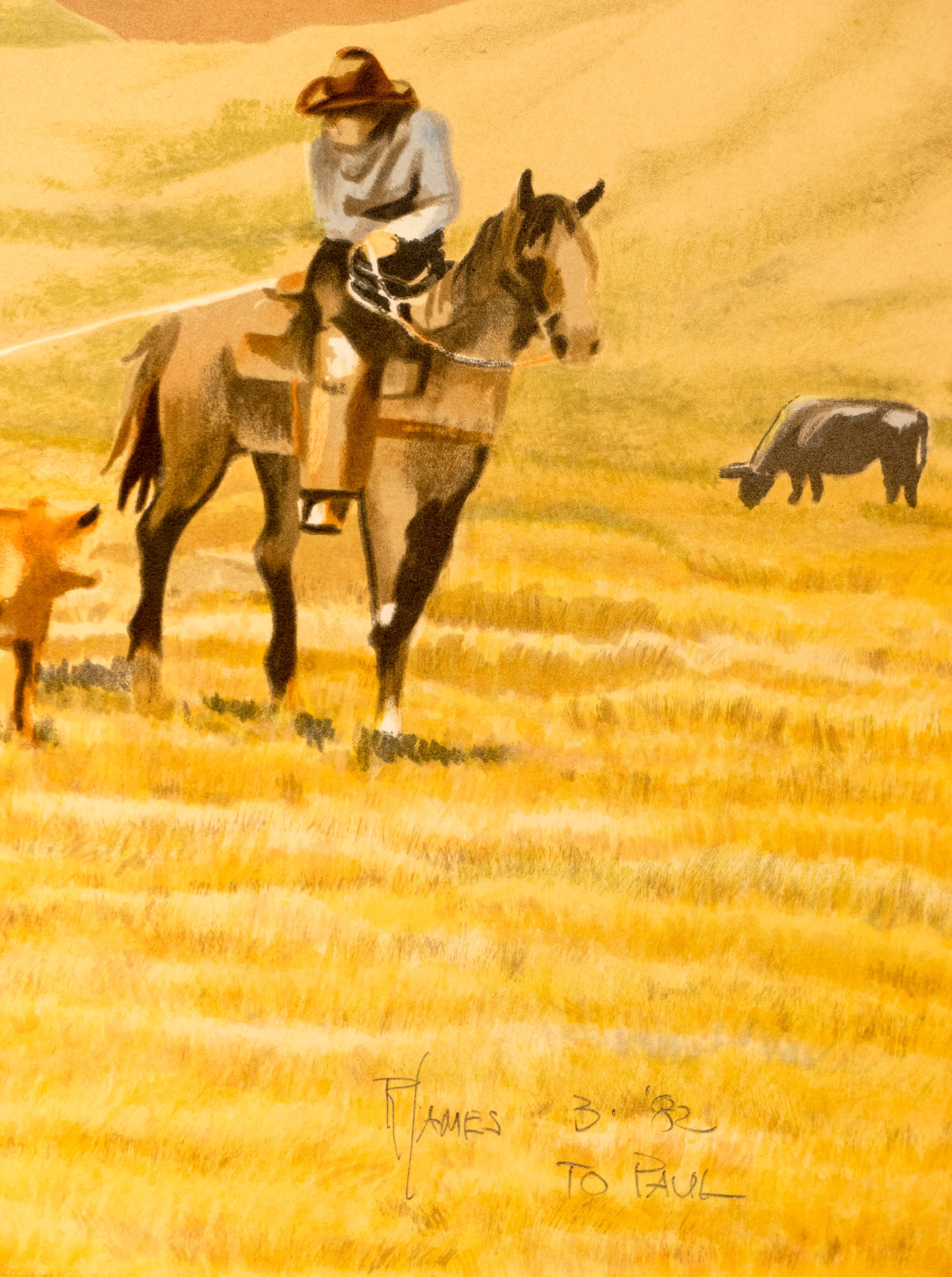 Cowboys Rinderschaufeln (Realismus), Print, von R. James