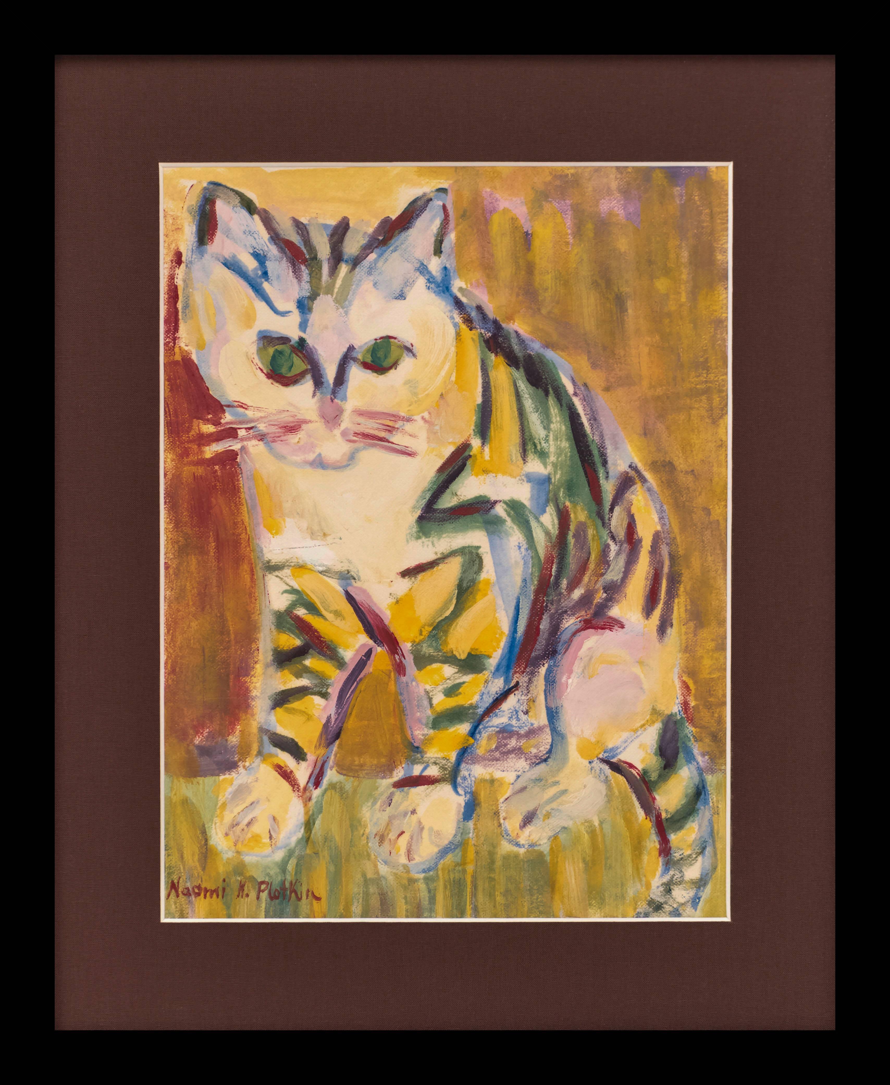 Naomi Katz Plotkin Animal Painting - Modernist Cat