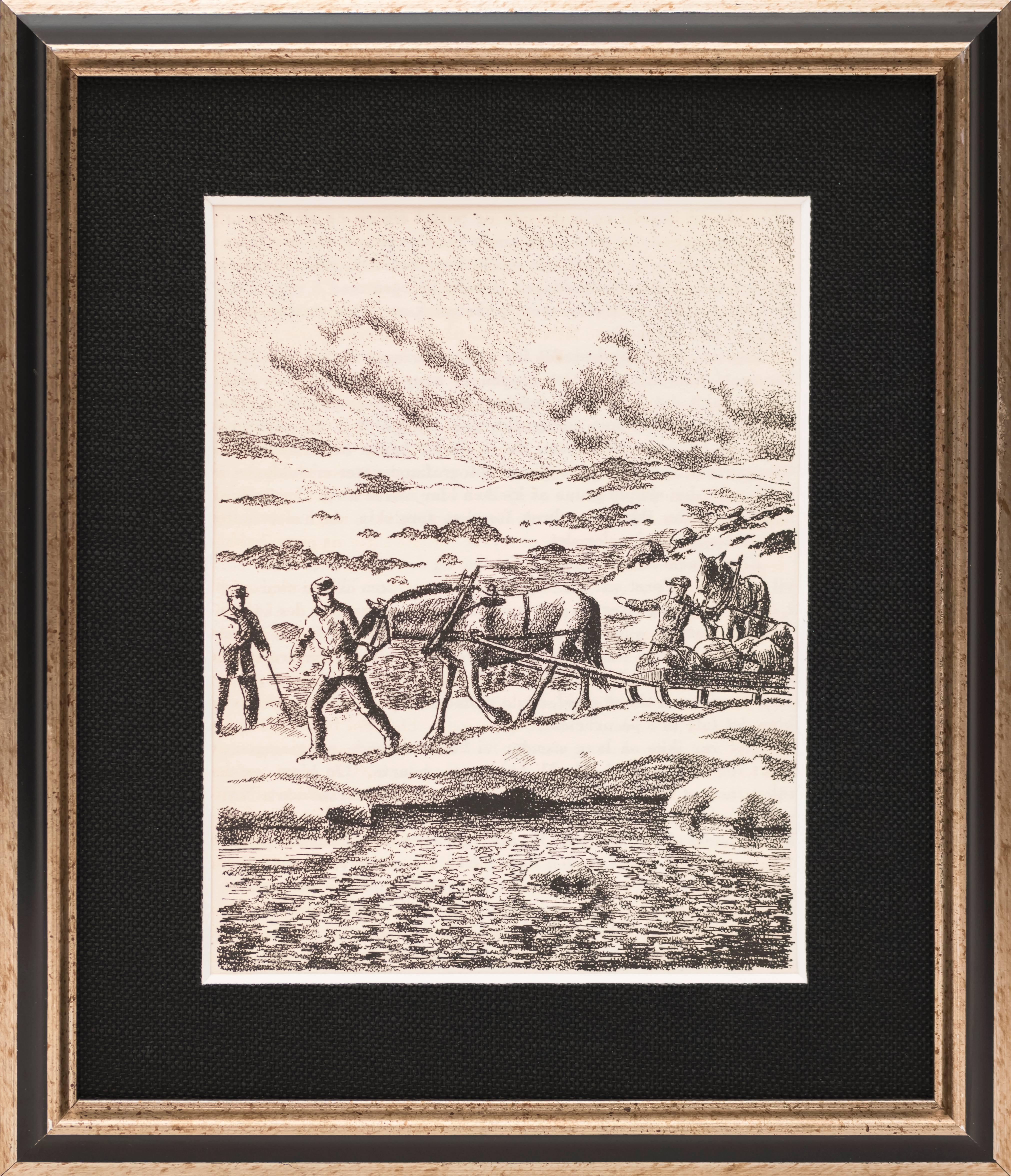 Unknown Landscape Print - Horse Pulling Supplies