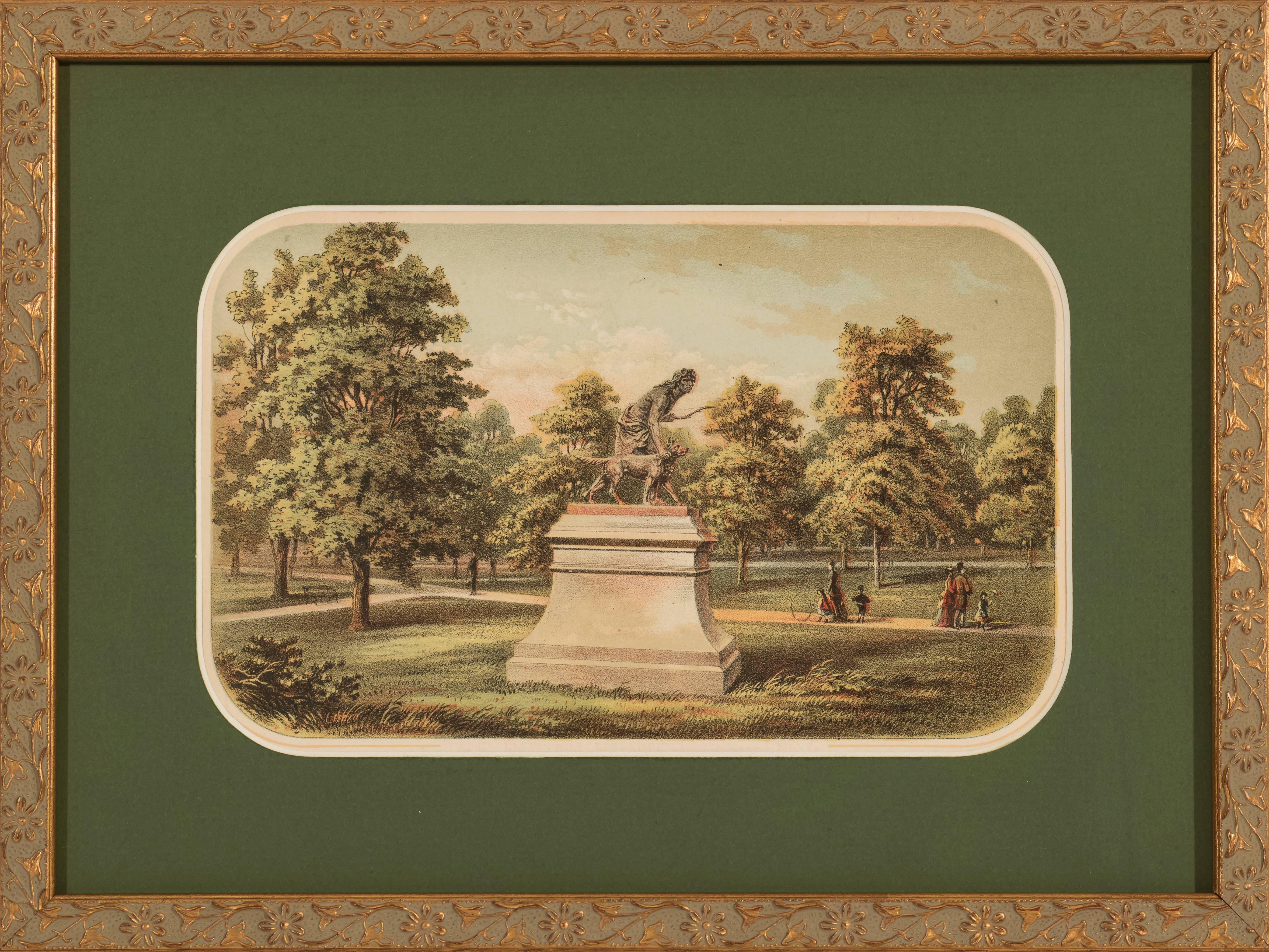 Unknown Landscape Print - Central Park Statue of Indian Hunter with Dog