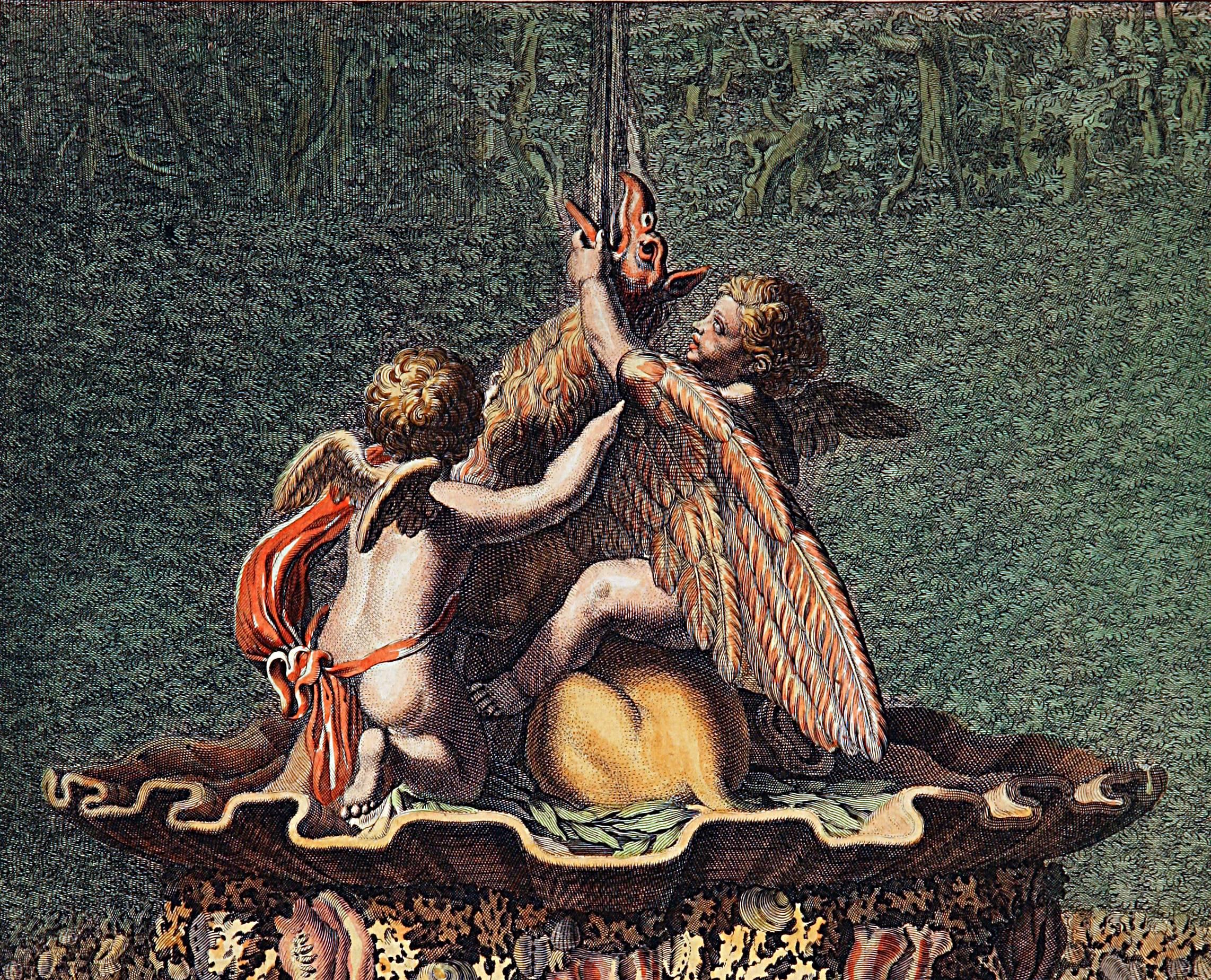 Versailles:Two Cupids at Play with a Griffin - Print by Jean Le Pautre