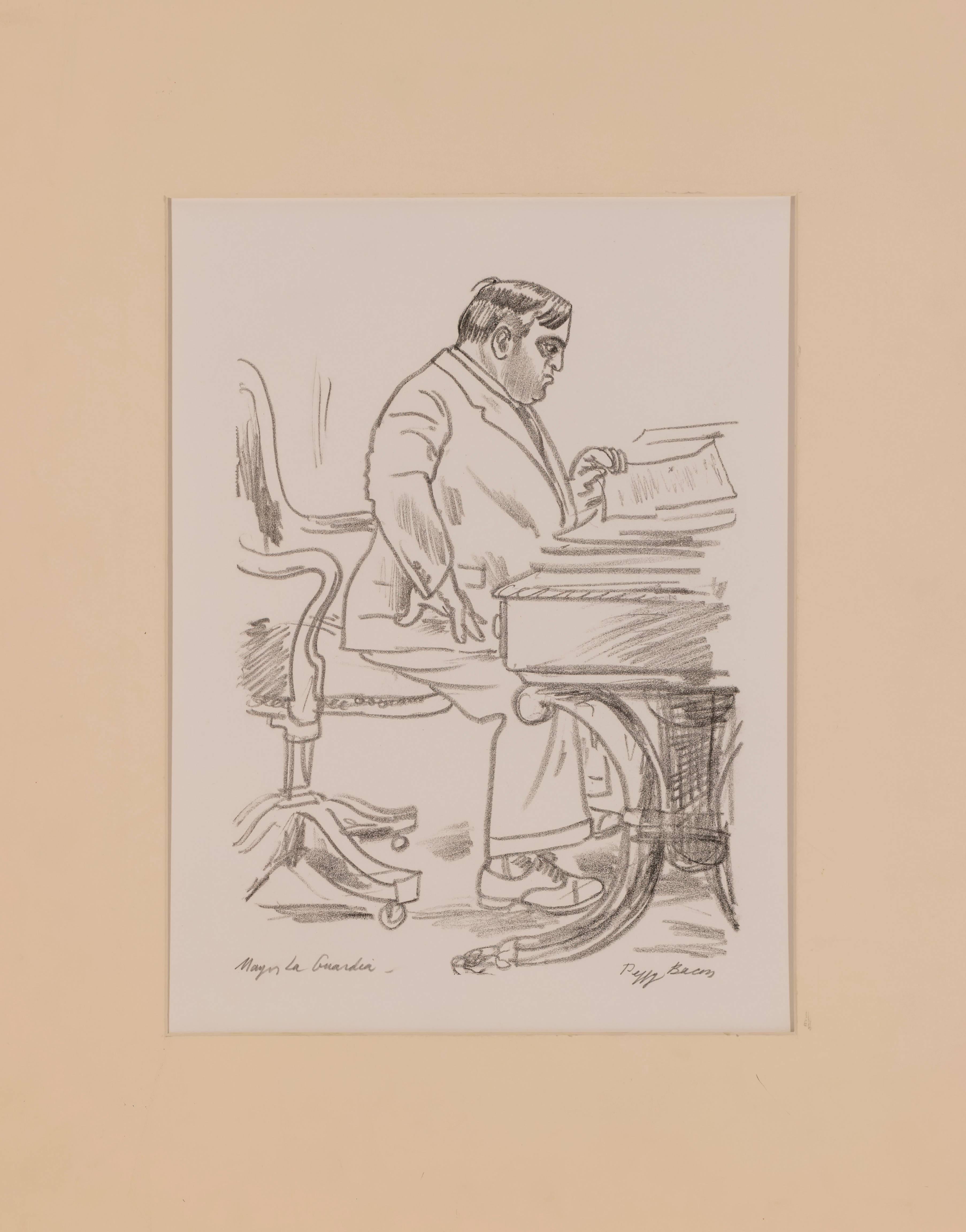 Mayor Fiorello LaGuardia at His Desk - Print by Peggy Bacon