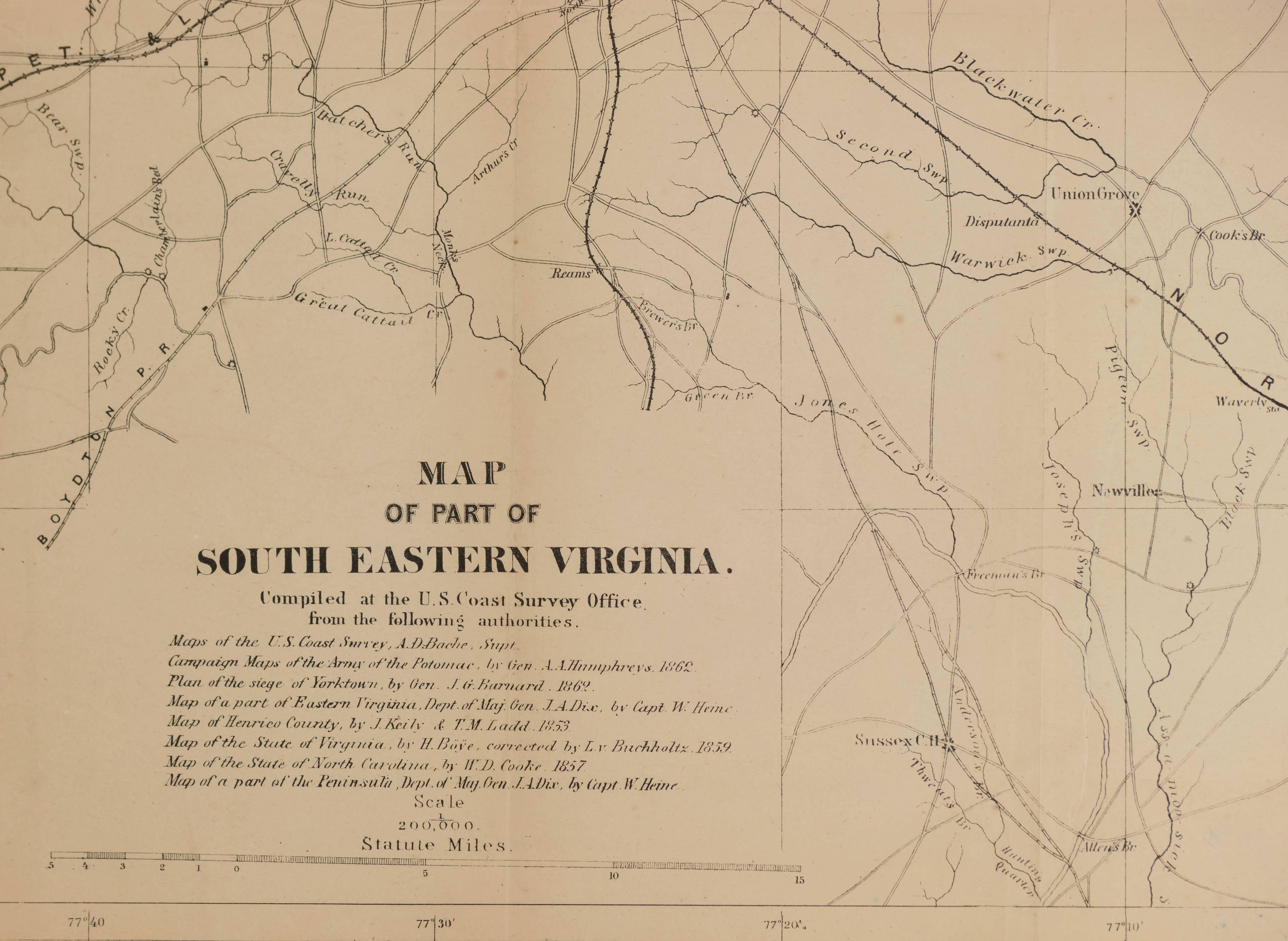 Rare Civil War Map of Part of South Eastern Virginia - Print by Unknown